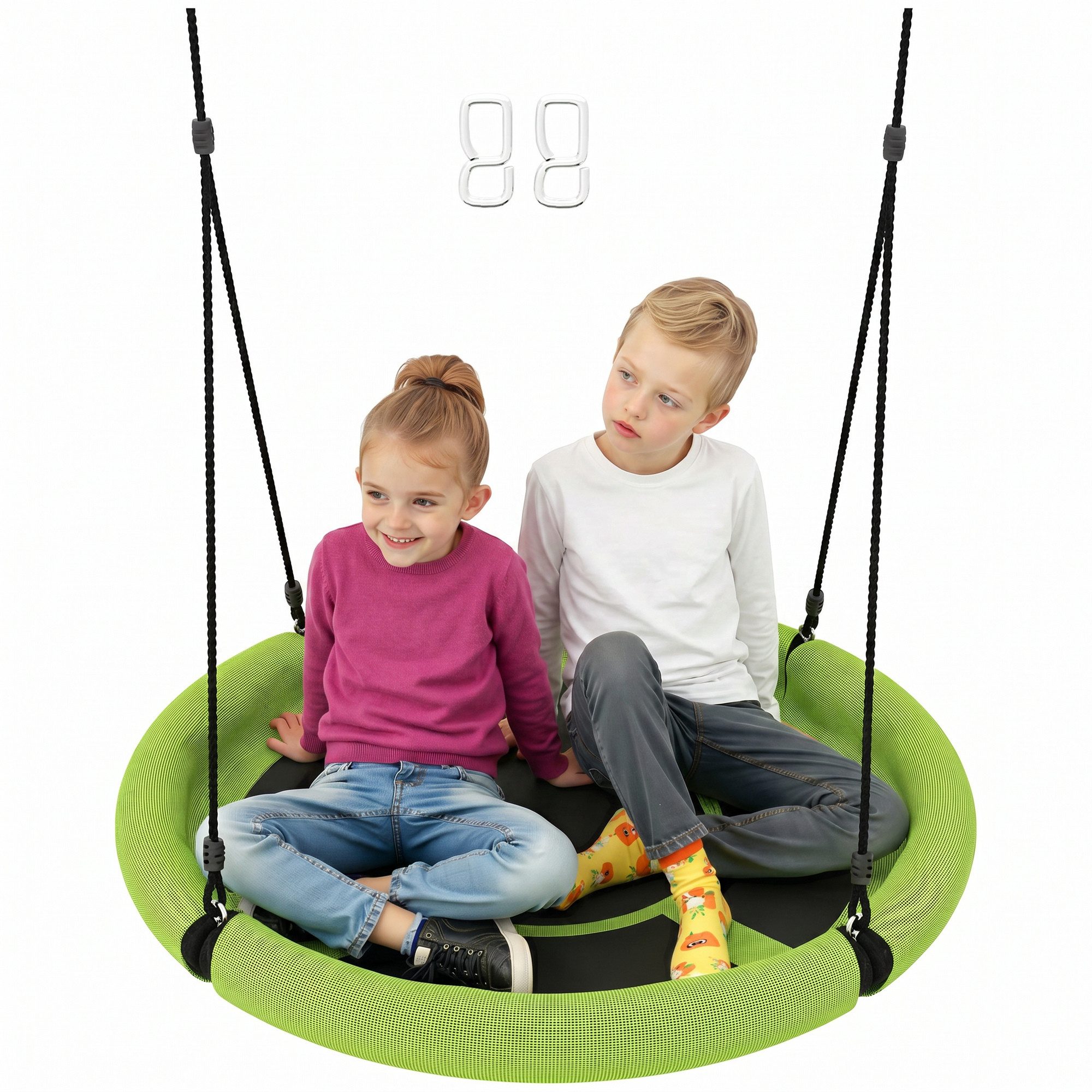 AIYAPLAY Einzelschaukel Nestschaukel Hängeschaukel Höhenverstellbare 150 kg belastbar, (Tellerschaukel, 1-tlg., Kinderschaukel), Gartenschaukel für 3-8 Jahre Kinder, Outdoor, Grün