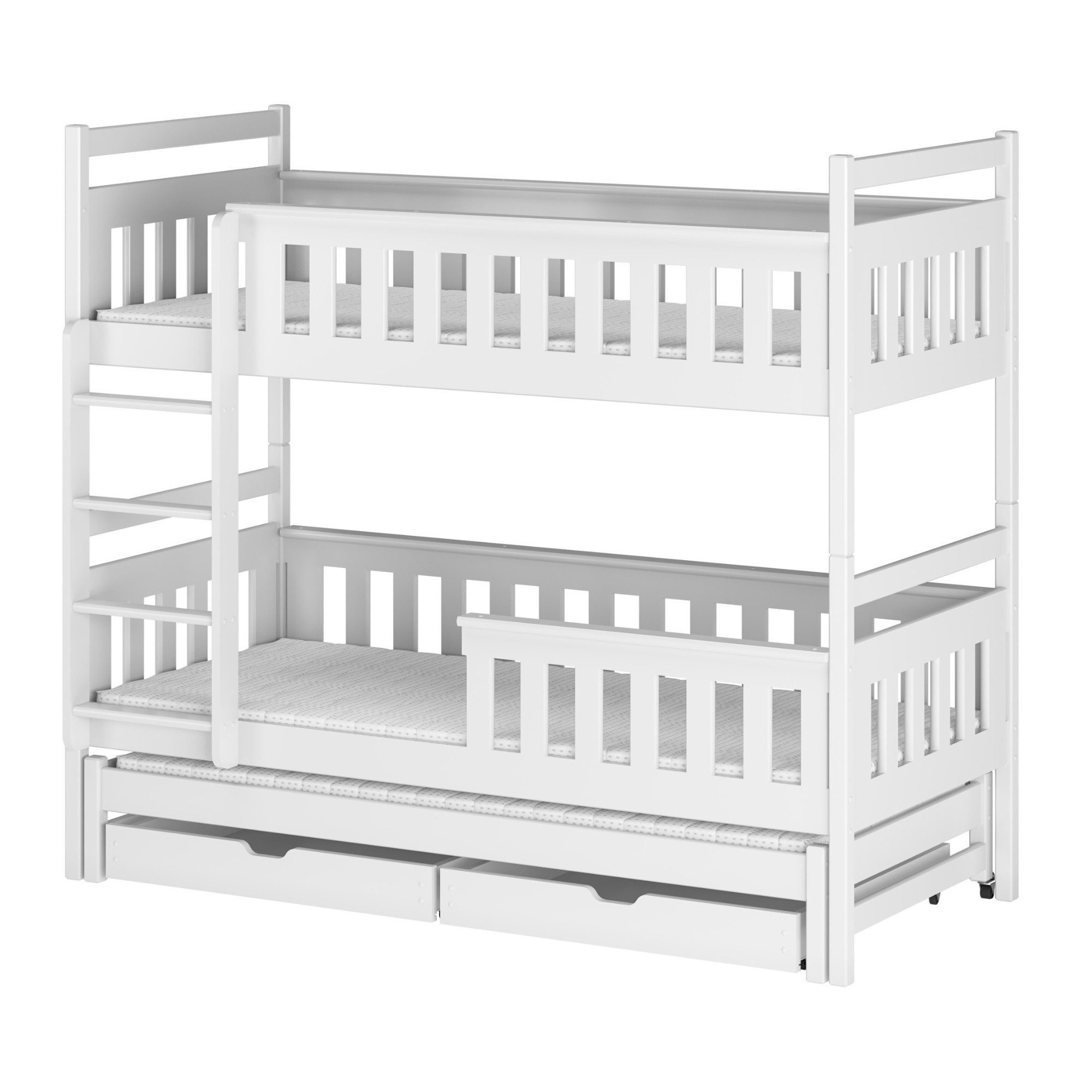 Kids Collective Hochbett 90x200 mit Ausziehbettfunktion Etagenbett Kinderbett zwei Schubladen Kinder 2 Lattenrost Rausfallschutz umbaubar in drei Betten weiß