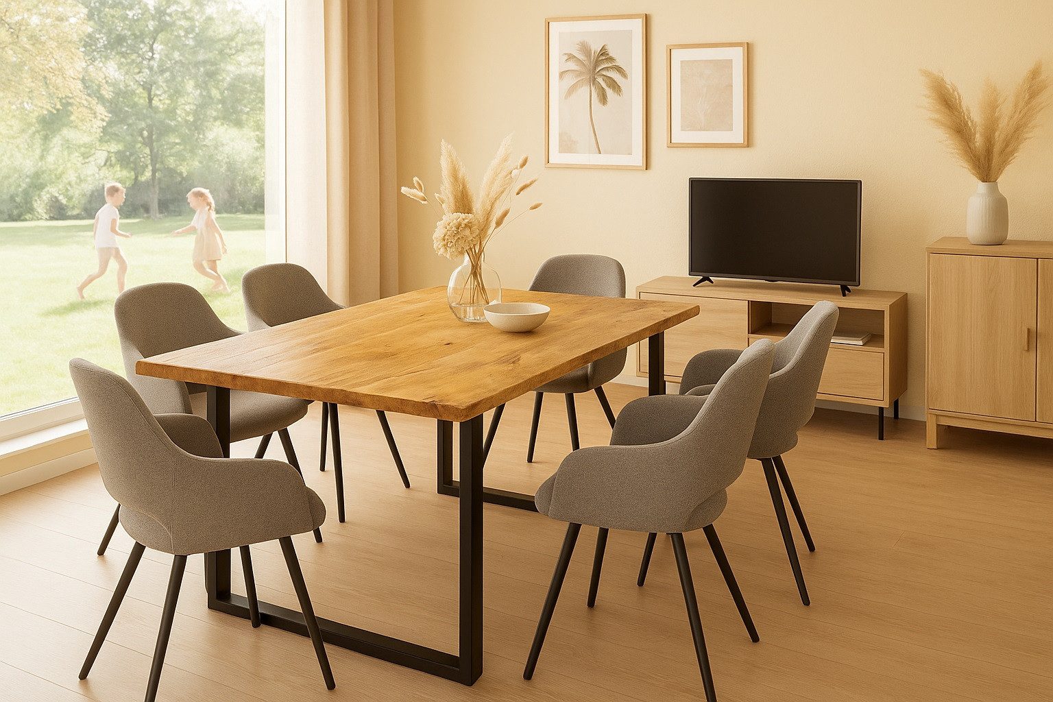 SAM® Essgruppe Mala, Mango vintage natur, Baumkante und 6 Stühlen günstig online kaufen