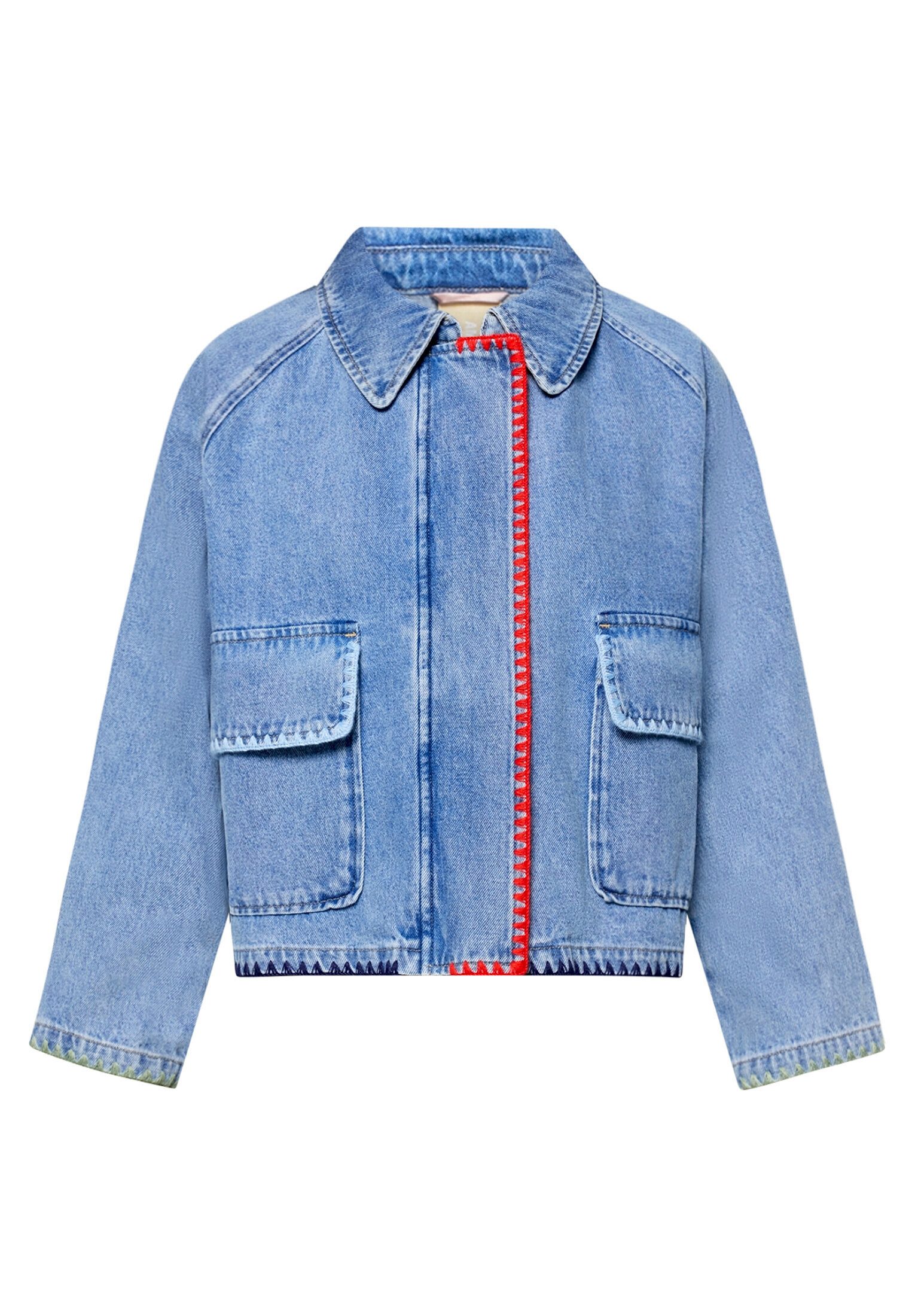 Amber & June Jeansjacke Damen mit aufgesetzten Taschen