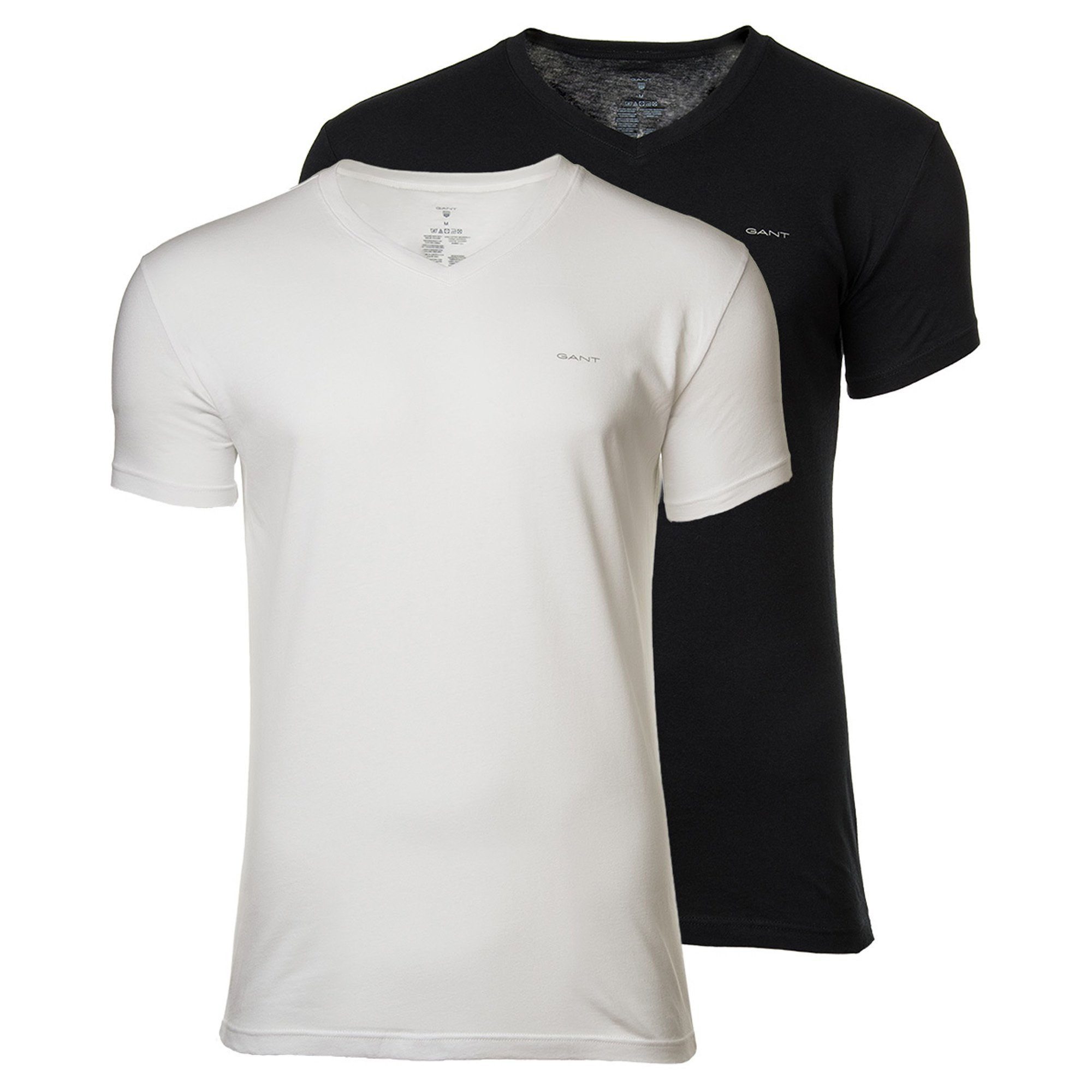 Gant T-Shirt Herren T-Shirt, 2er Pack - V-NECK T-SHIRT 2-PACK Schwarz/Weiß