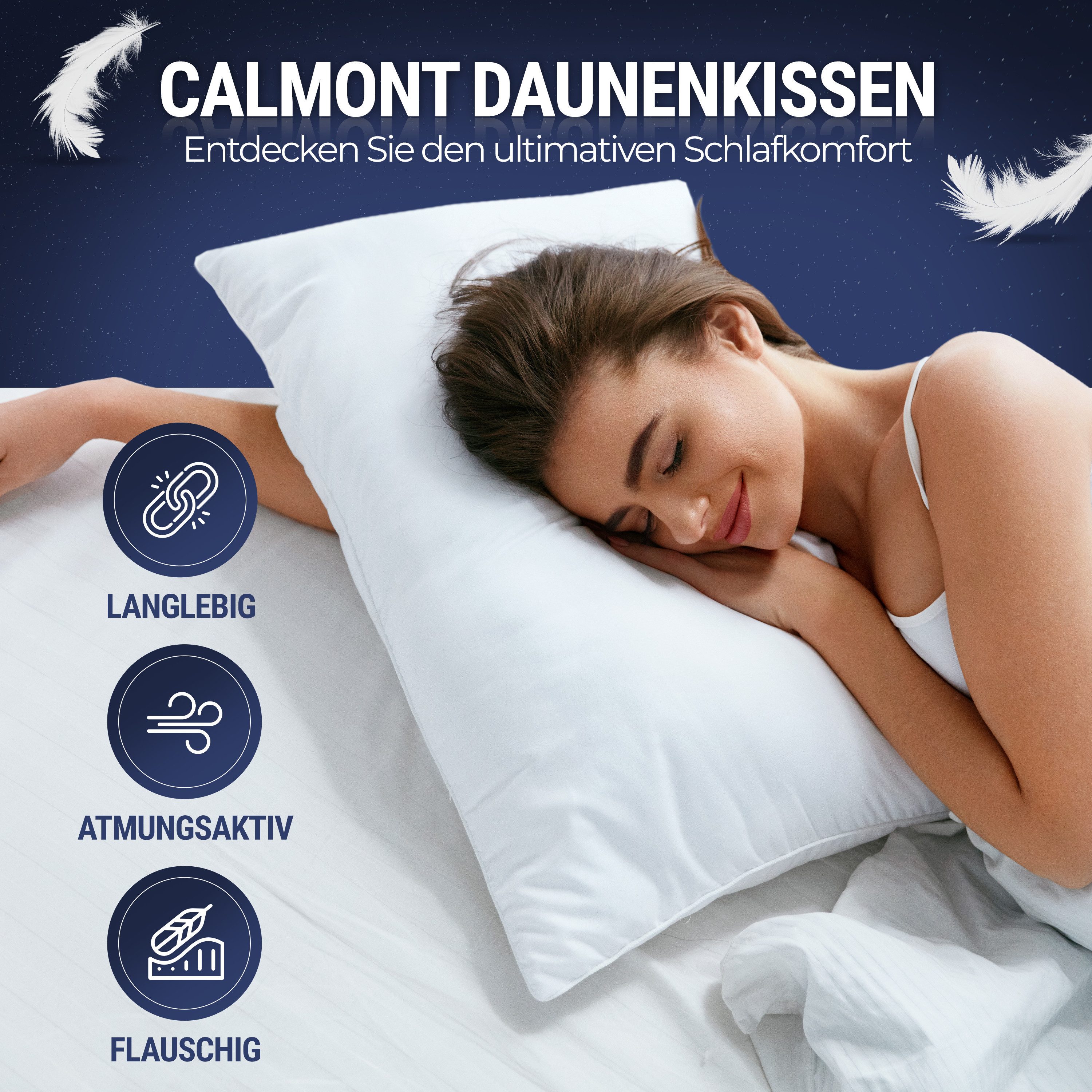 CALMONT Daunenkissen 80x80 3-Kammer, Daunenkopfkissen 80x80 günstig online kaufen