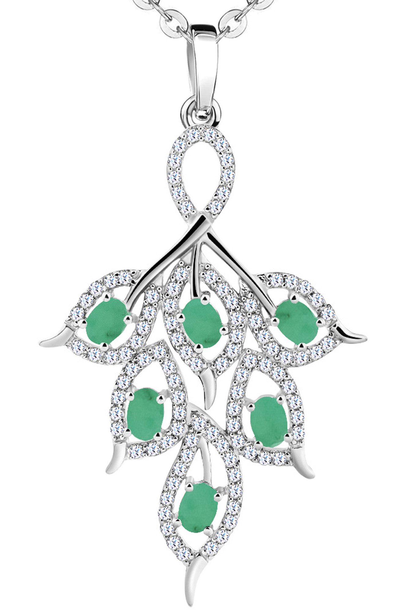 Kette mit Anhänger blattförmiger Edelstein Schmuck Damen 925 Silber Geschenk für Frauen