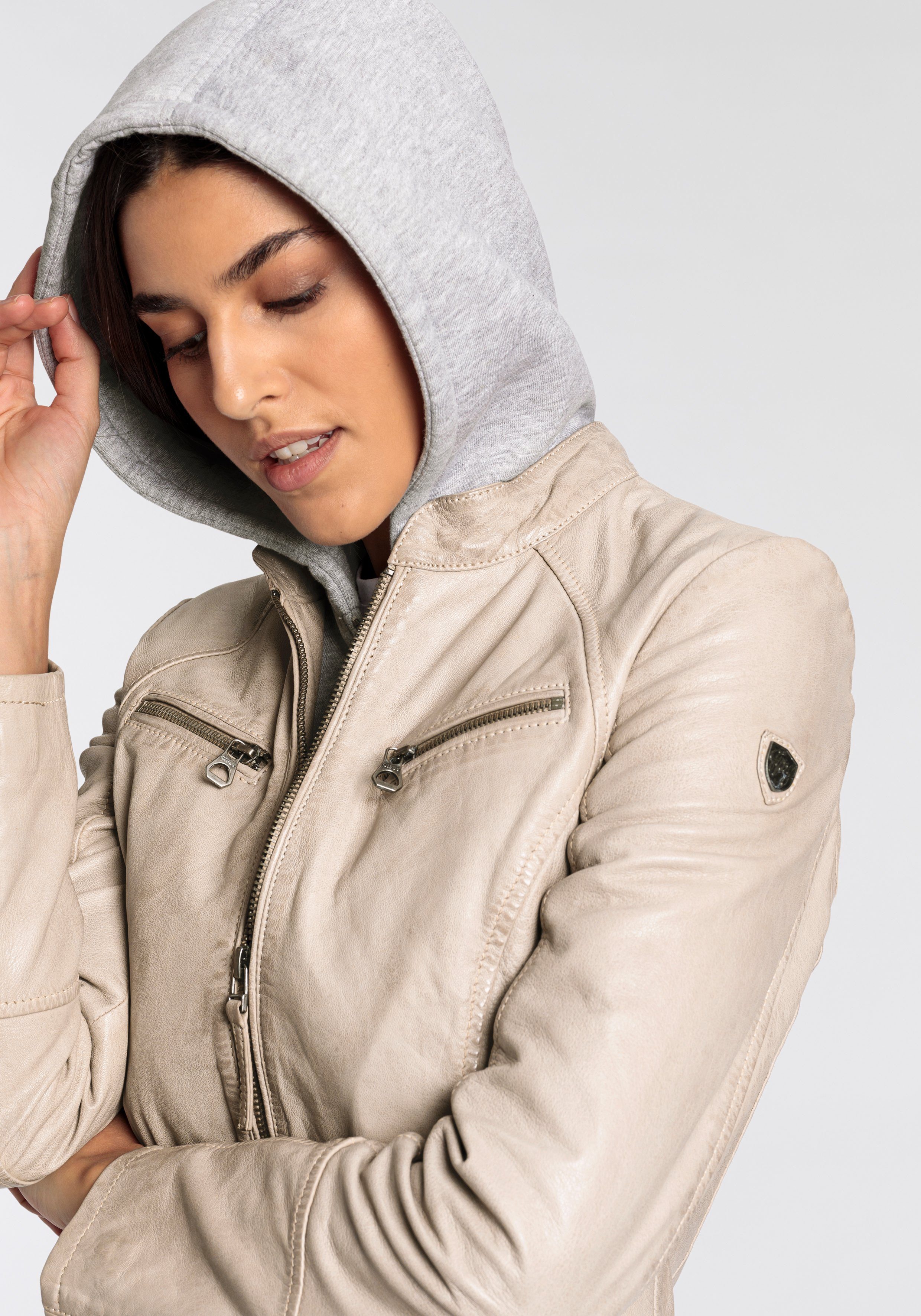 Mauritius Lederjacke NOLA Two-in-One Style - mit abnehmbarer Jersey-Kapuze – Bild 4 von 5