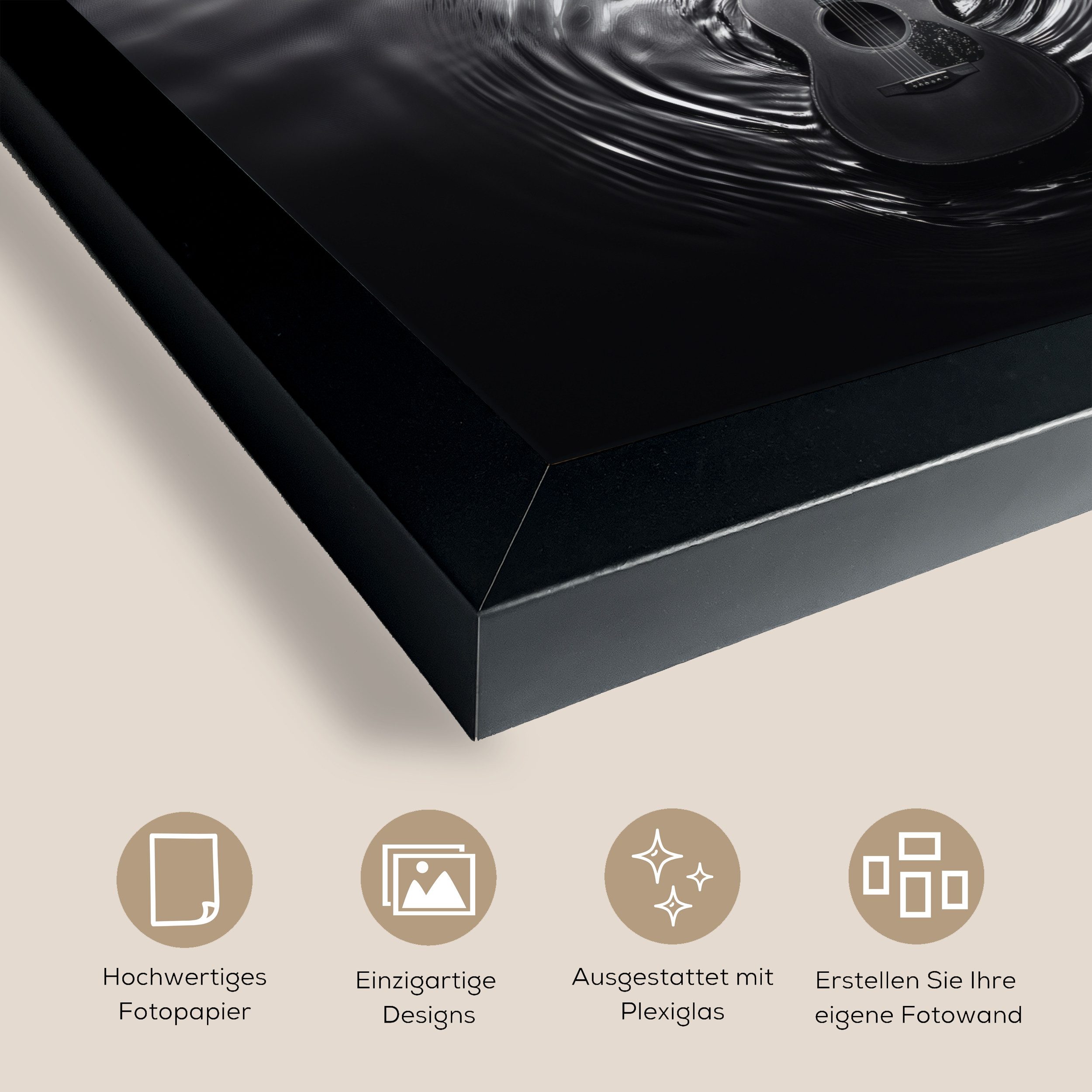 MuchoWow Poster Gitarre - Holz - Wasser, (1 St), Wandbilder, Deko Wohnzimmer Schlafzimmer, 30x20 cm