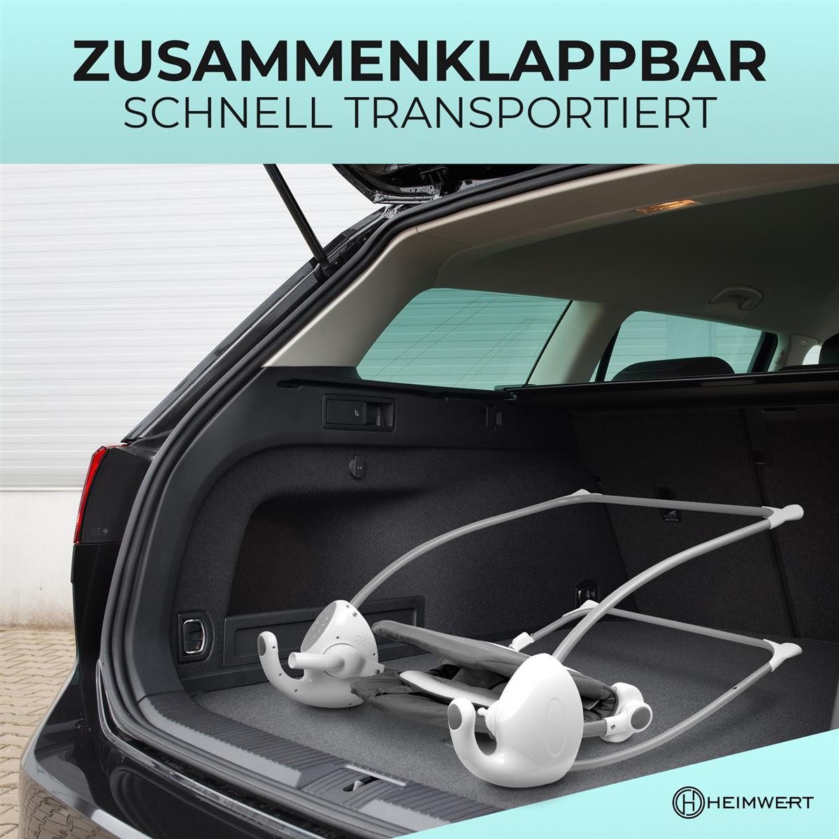 HEIMWERT Baby Swing/Bouncer with Sound, Electric, Remote Control, Easyfold for Easy Transport + Movement Activation