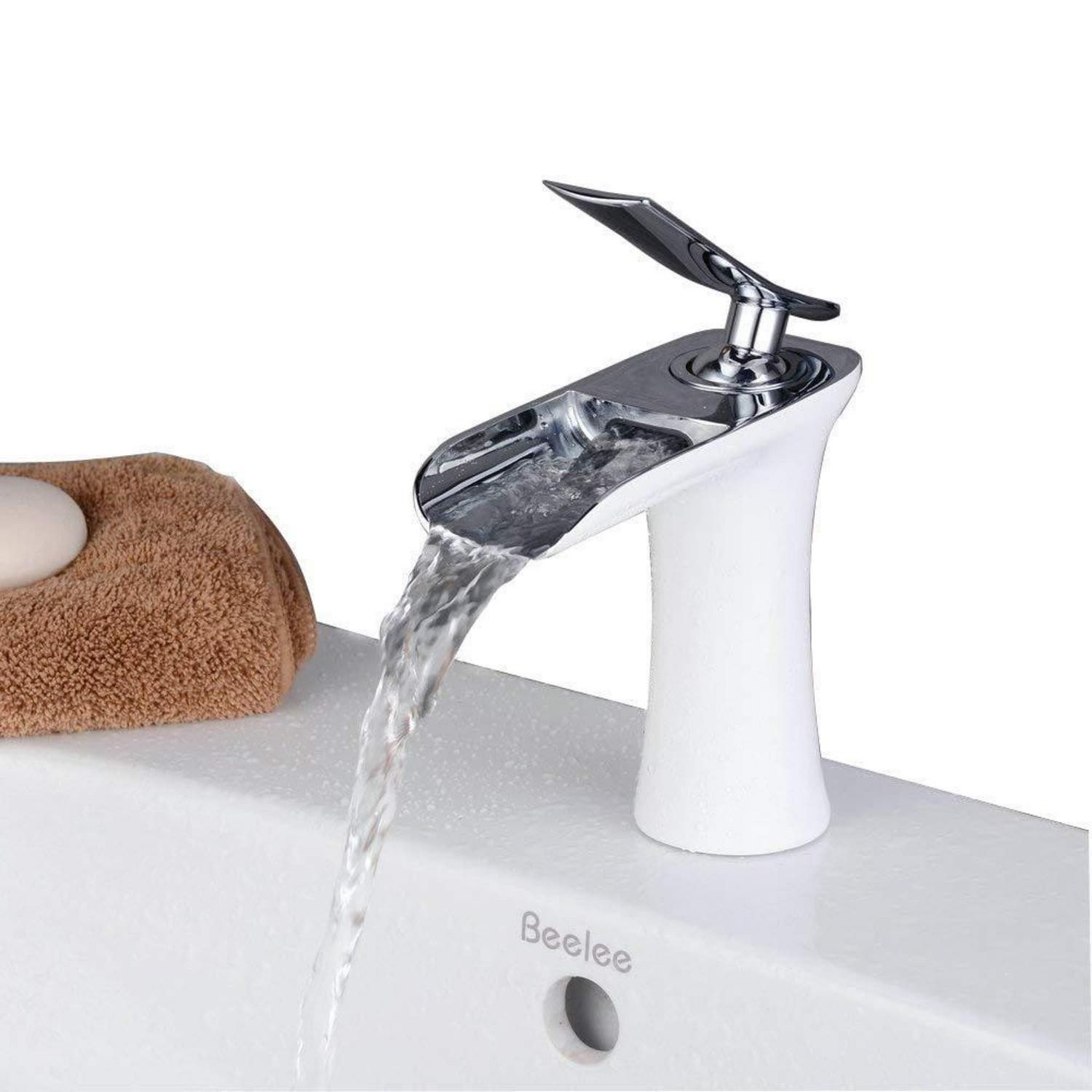LuxusKollektion Waschtischarmatur Waschtischarmatur Wasserfall Einhebel Regular Chrom- und Weißmalerei