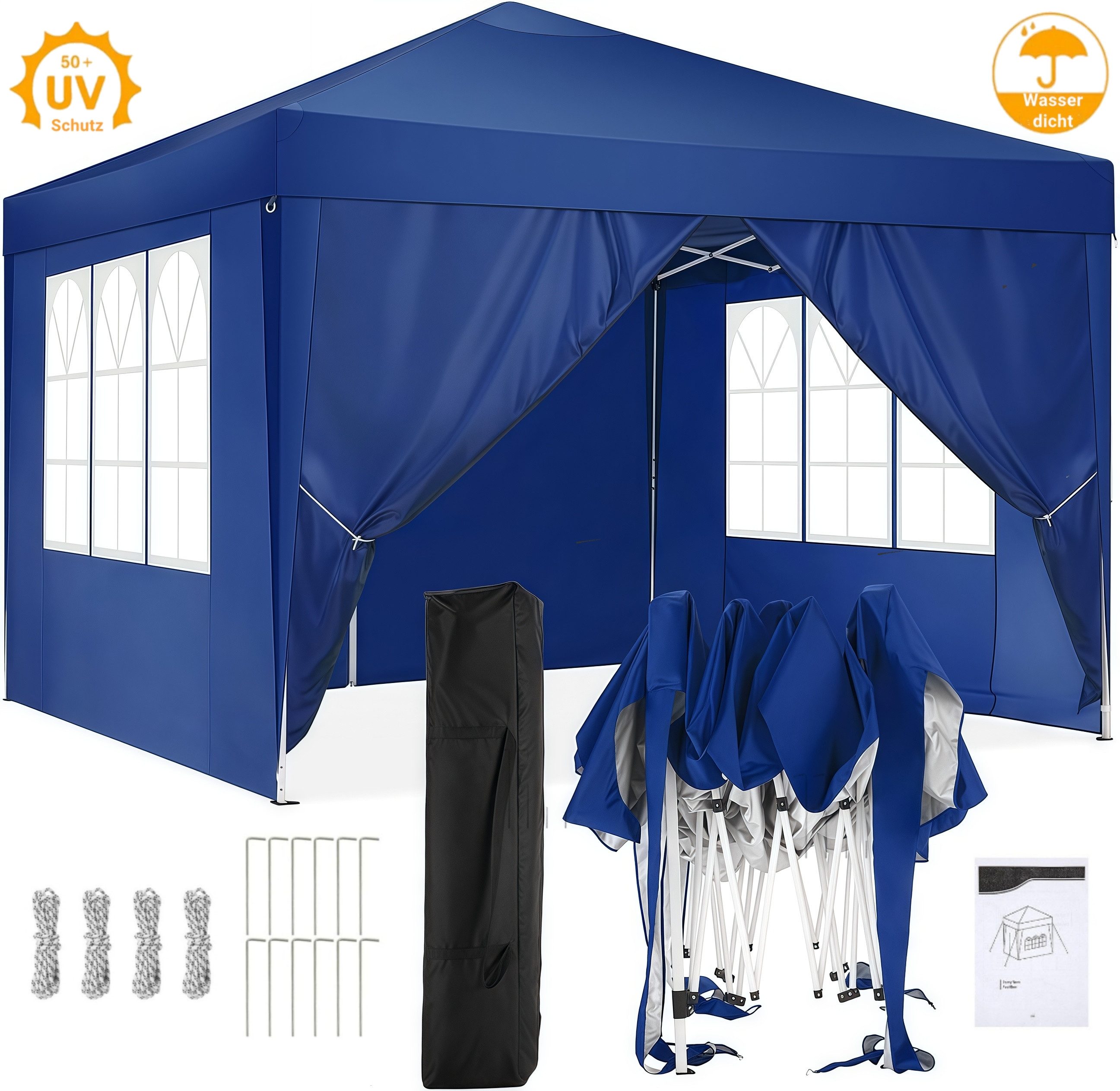 Faltpavillon 3x3m UV-Schutz 50+ 3x3 Wasserdicht Stabil Winterfest