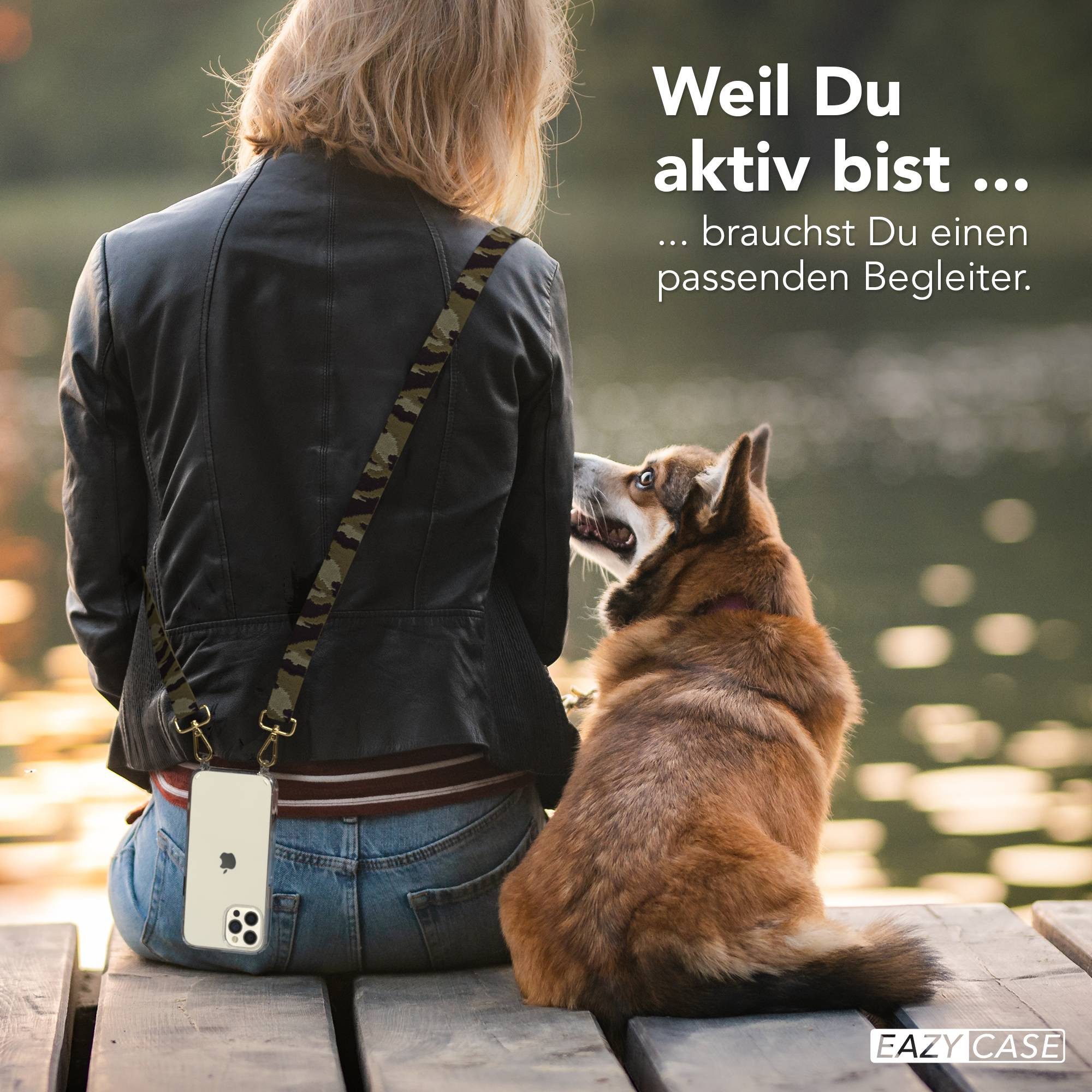 EAZY CASE Handykette Umhängeband für Apple iPhone 12 6,1 Zoll, Handy Camouflage Necklace Hülle Case zum Umhängen Grün