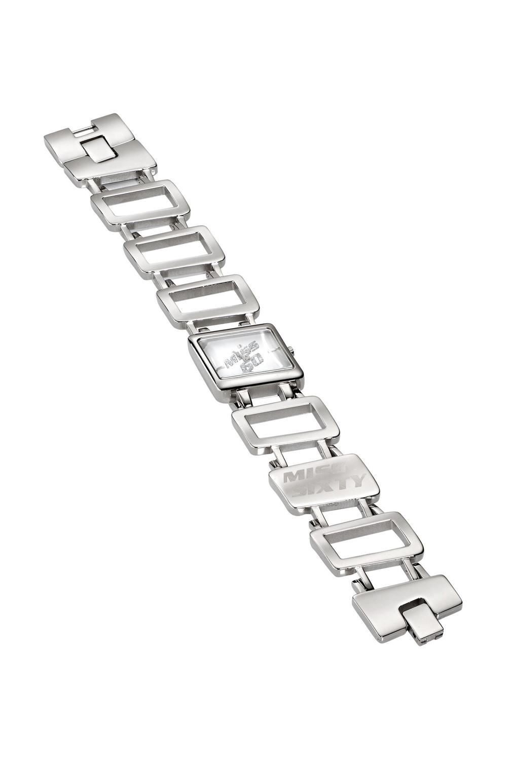 MISS SIXTY Quarzuhr SN9002, Edelstahl, Silber, Weiß, Zirkonia, Klappverschluss