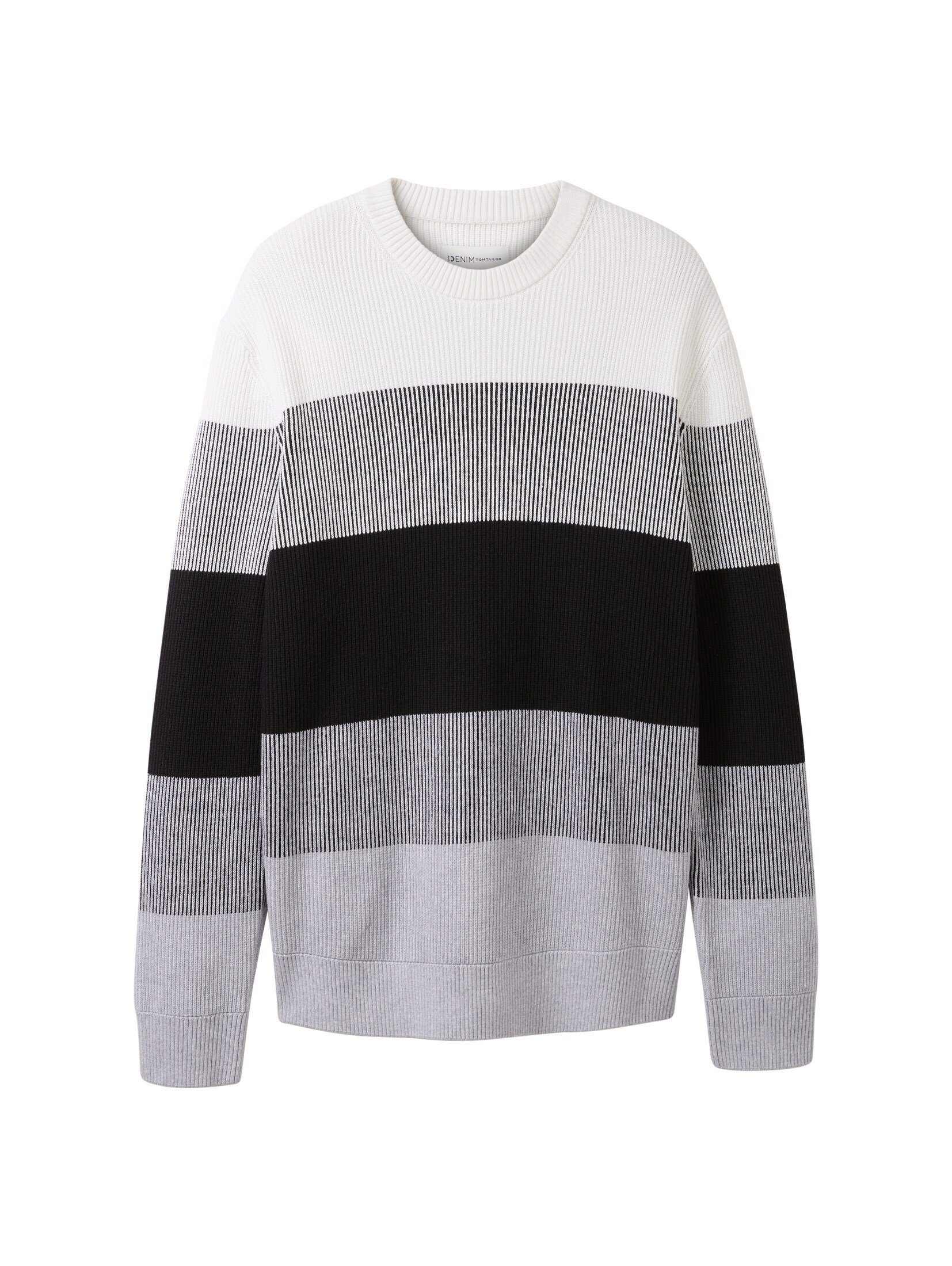 mit Strickpullover Strickpullover Denim colorblock Blocking Colour white TAILOR TOM grey black