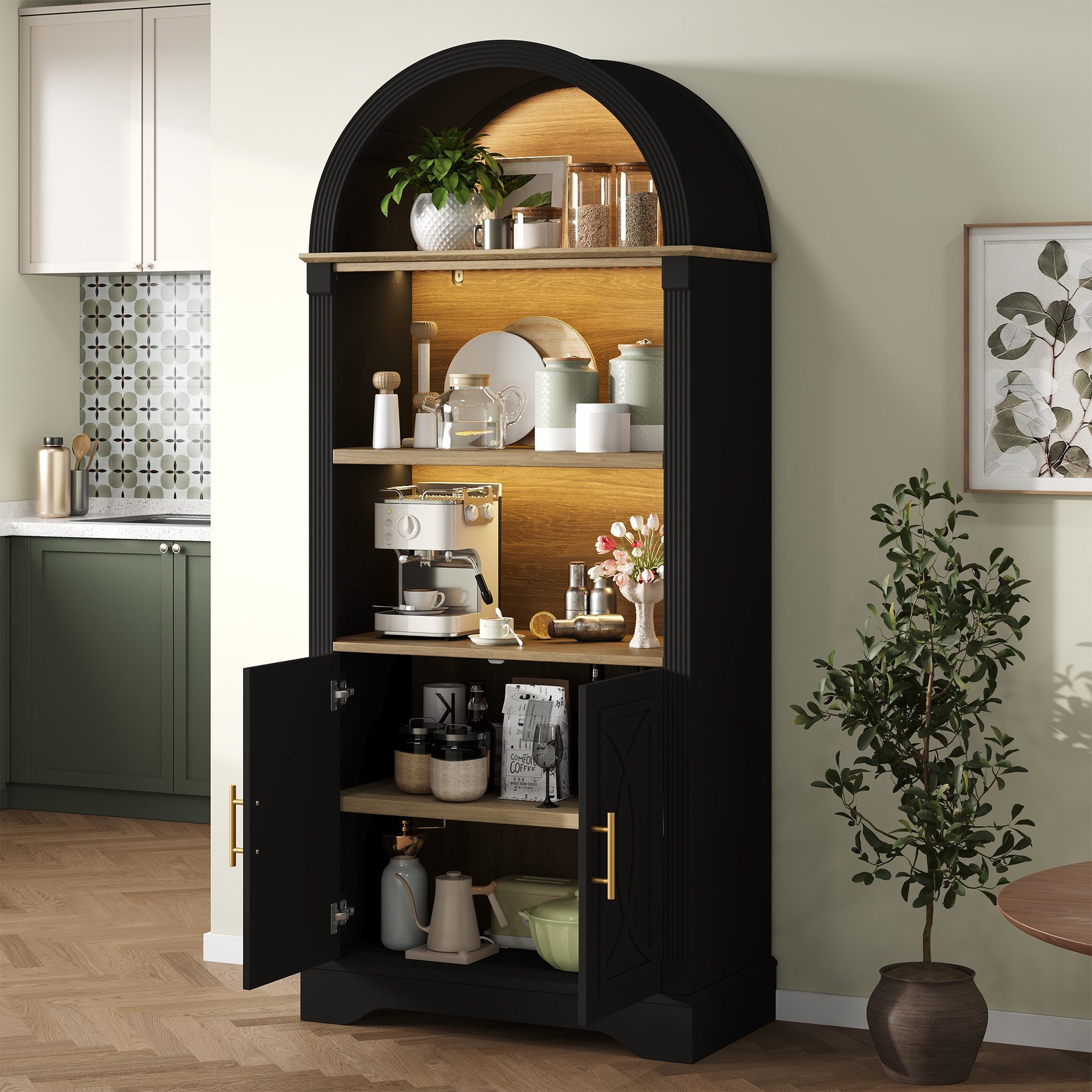 Fine Life Pro Sideboard Highboard schwarz, LED, verstellbare Böden, großer Stauraum