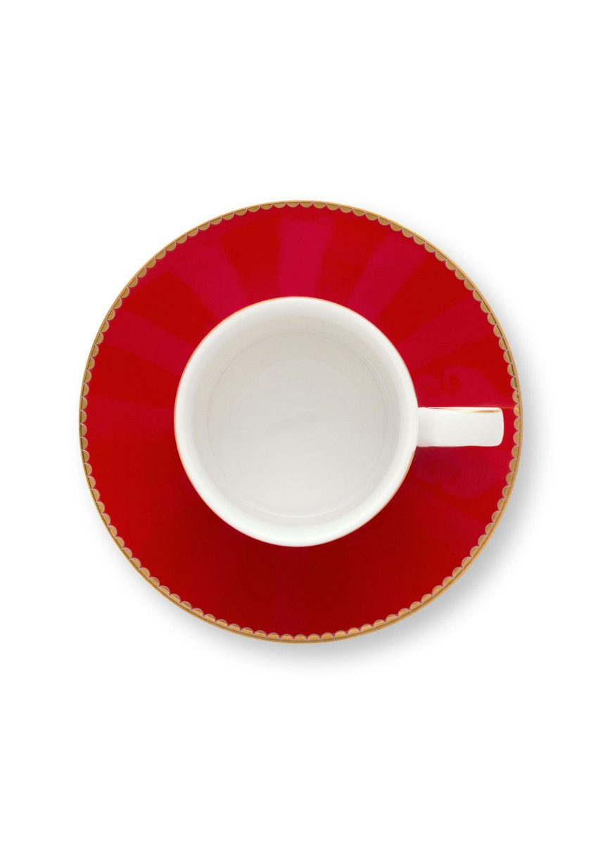 PiP Studio Espressotasse Love Birds Stripes Espressotasse m.U. rot/pink 125ml, Porcelain, Espresso Cup & Saucer Love Birds Stripes Red-Pink 125ml