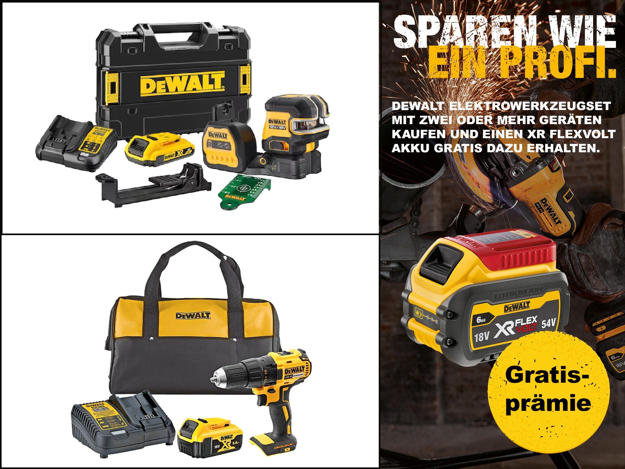 DeWalt Elektrowerkzeug-Set DCE825D1G18-QW Kreuzlinien-Laser, DCD777P1 ...
