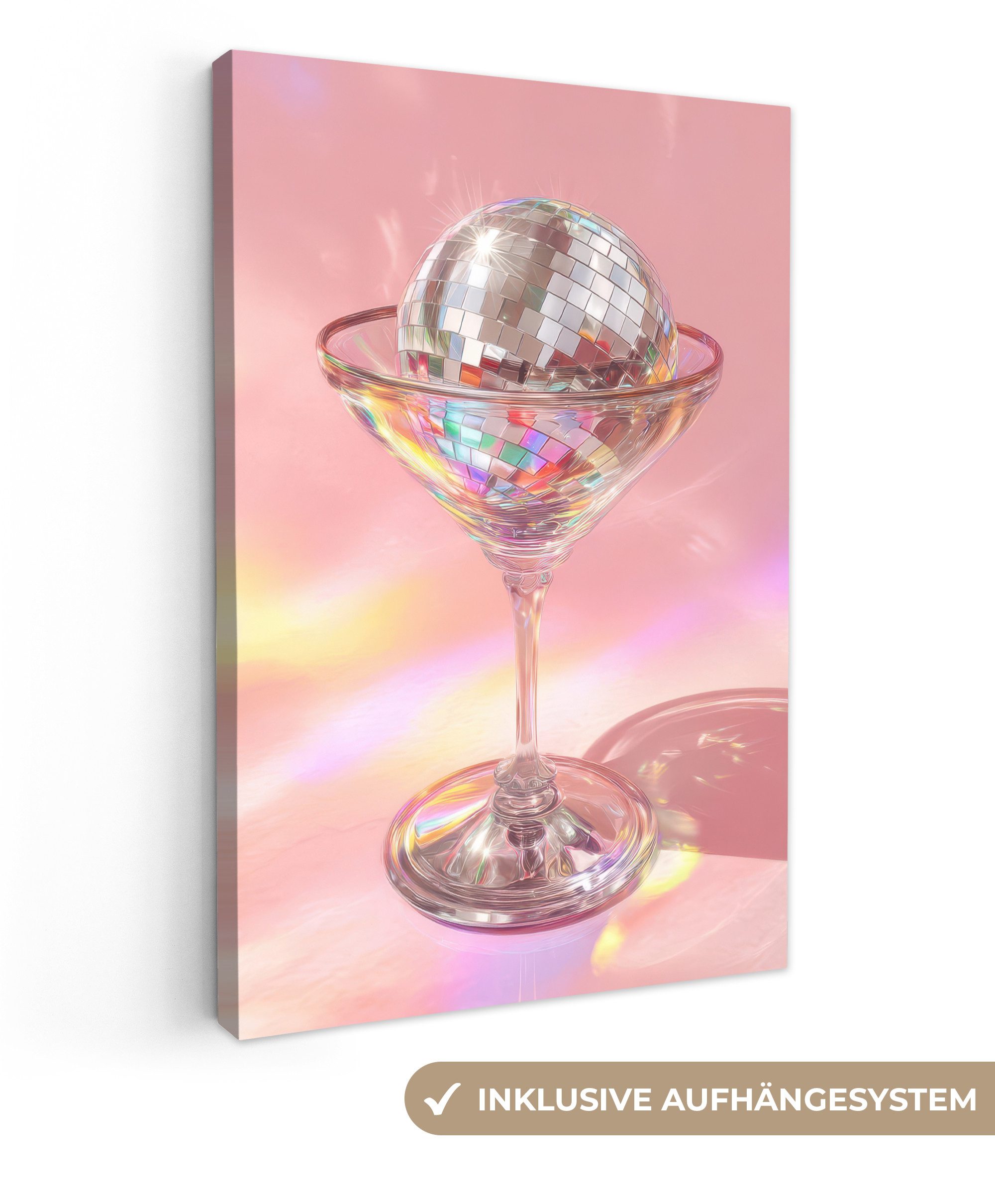 OneMillionCanvasses® Leinwandbild Martini Glas - Discokugel - Funkelnde Lichtpunkte, Fotodruck (1 St), Leinwand Canvas Wandbild, Wanddekoration 20x30 cm