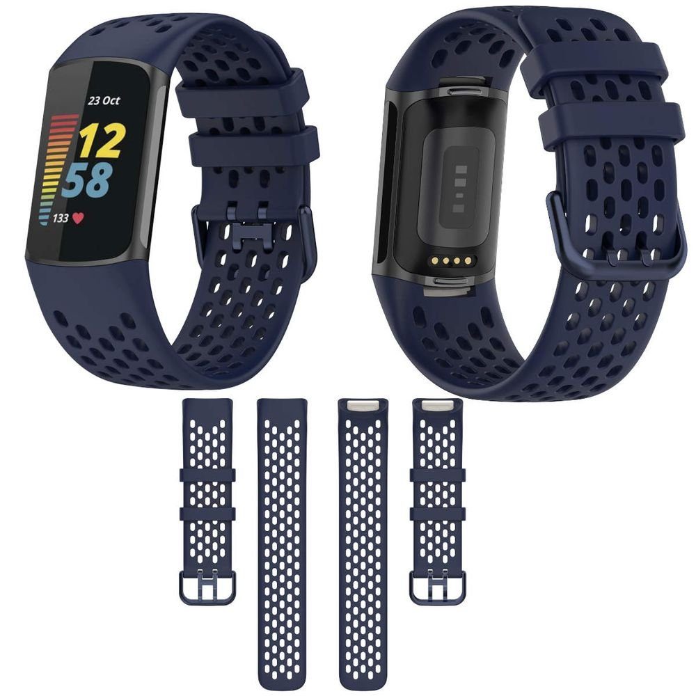 Wigento Smartwatch-Armband Für Fitbit Charge 6 / 5 Hochwertiges Kunststoff Watch  Armband Blau Neu