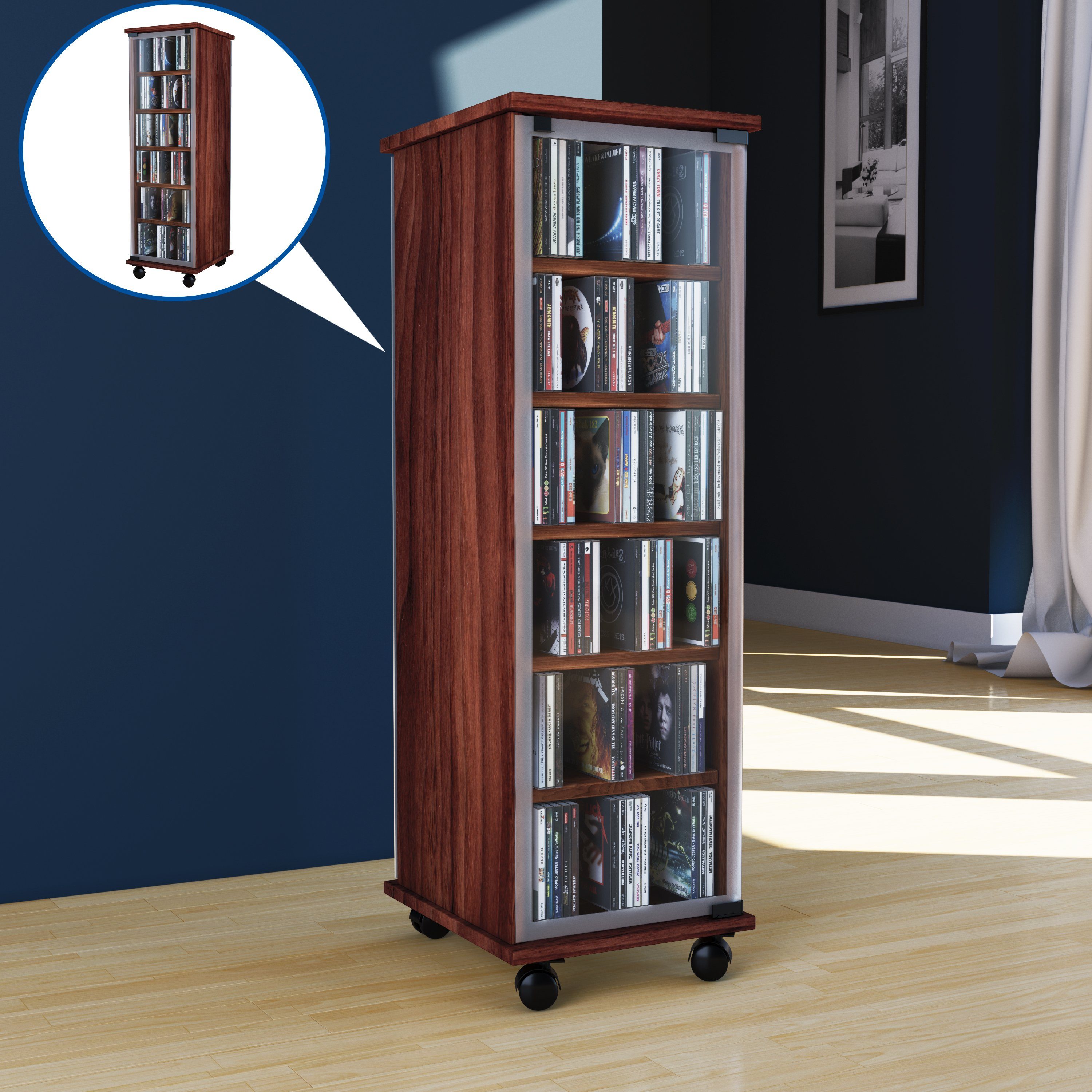 VCM CD-Regal Holz CD DVD Stand Regal Schrank Valenza Glastür günstig online kaufen