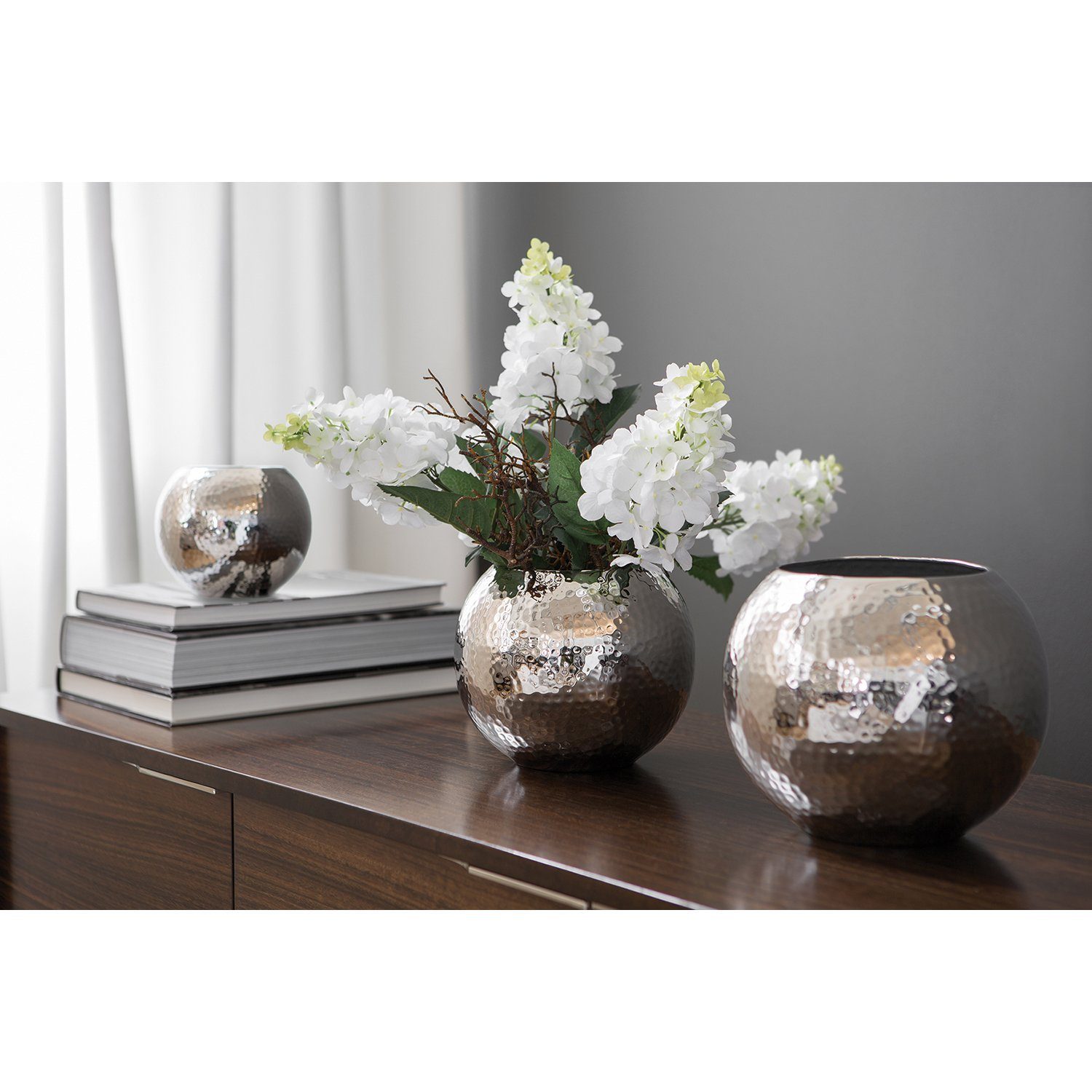 Fink Dekovase MOON Vase - H. 13cm x Ø 13cm - silberfarben - Eisen - Blumenvase (1 St., Blumengefäß - Blumenbehälter), Elegante Blumenvase - Dekovase & Ziervase für stilvolle Akzente