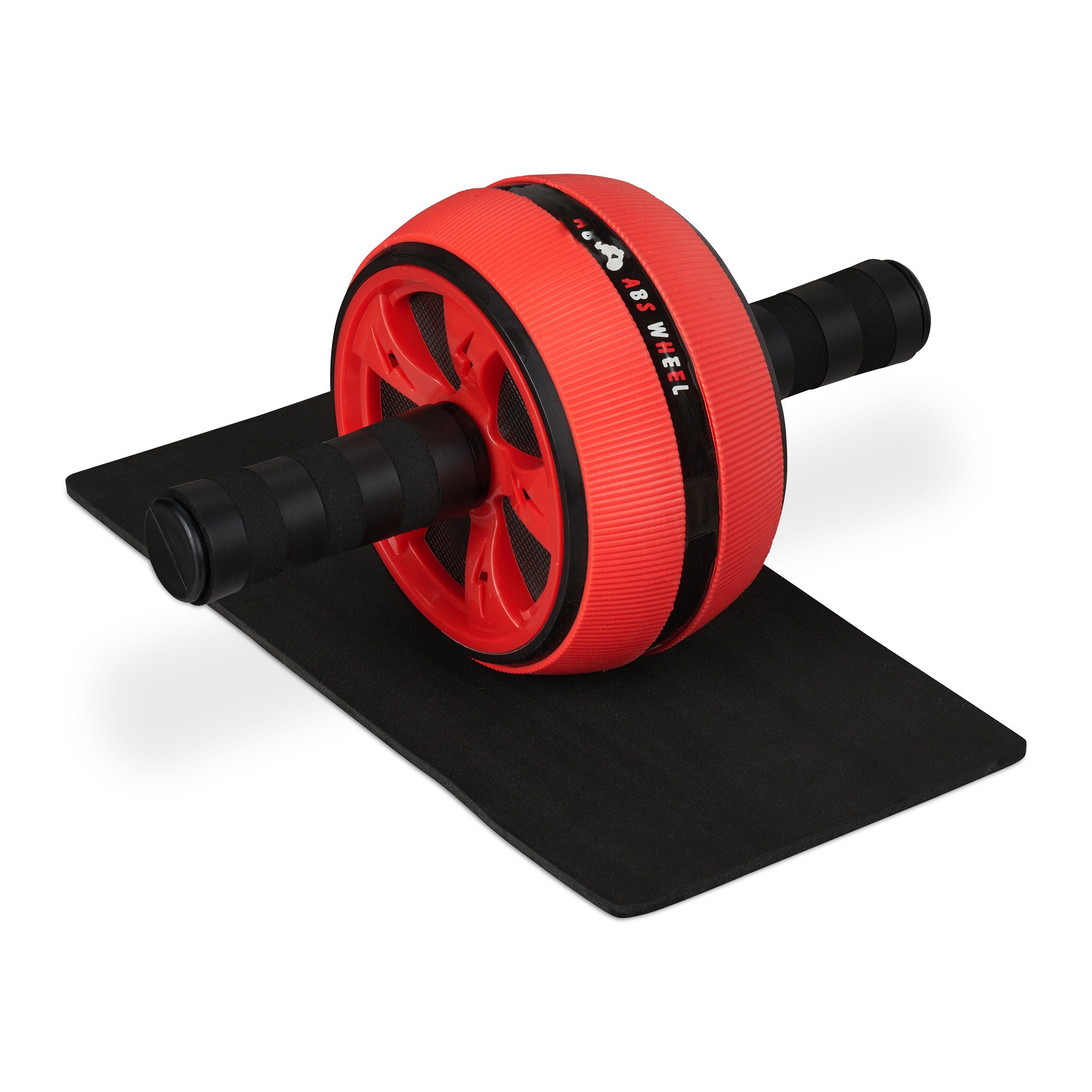 Bauchtrainer mit Rot Kniematte, relaxdays Bauchroller