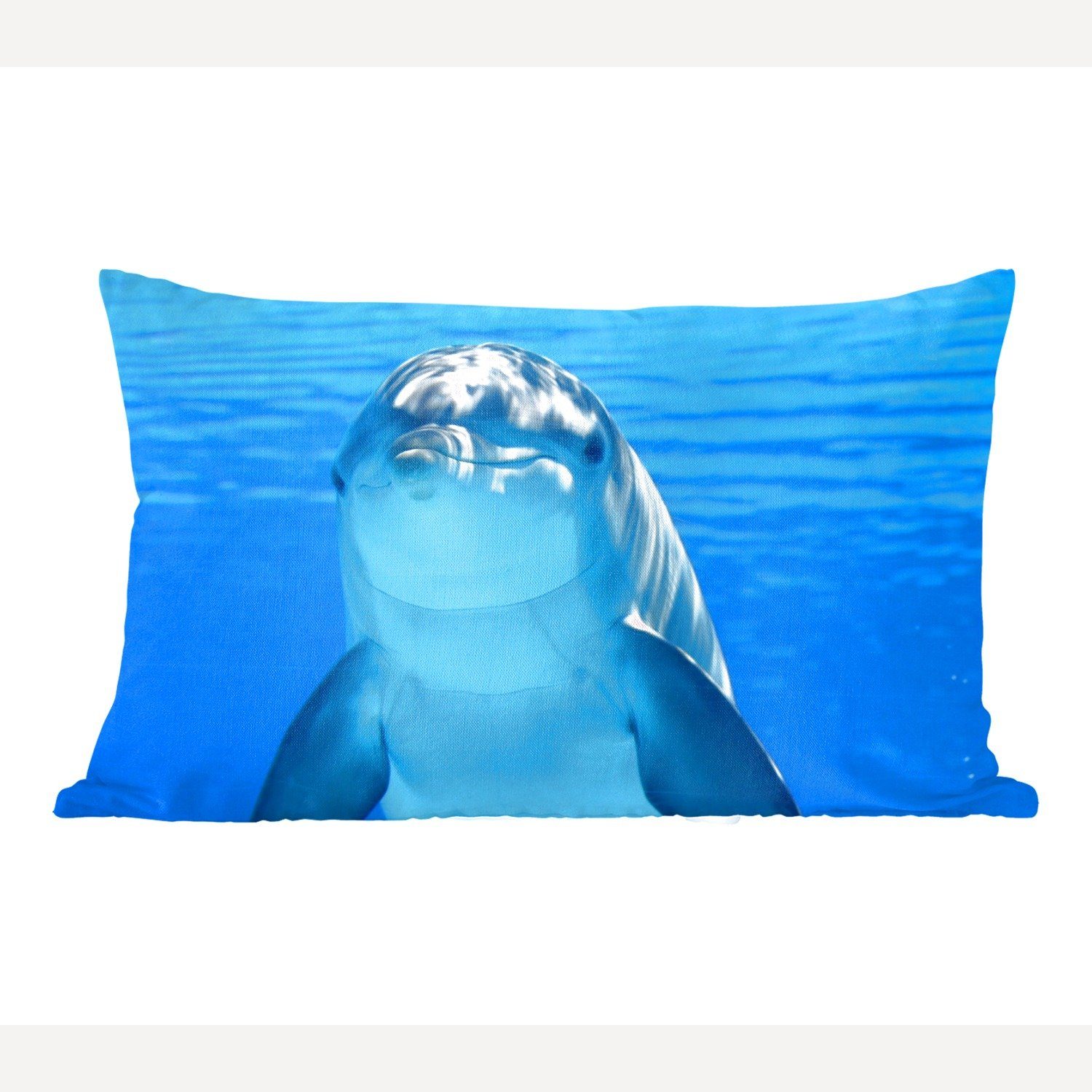 MuchoWow Dekokissen Delfin - Wasser - Blau, Wohzimmer Dekoration, Zierkissen, Dekokissen mit Füllung, Schlafzimmer