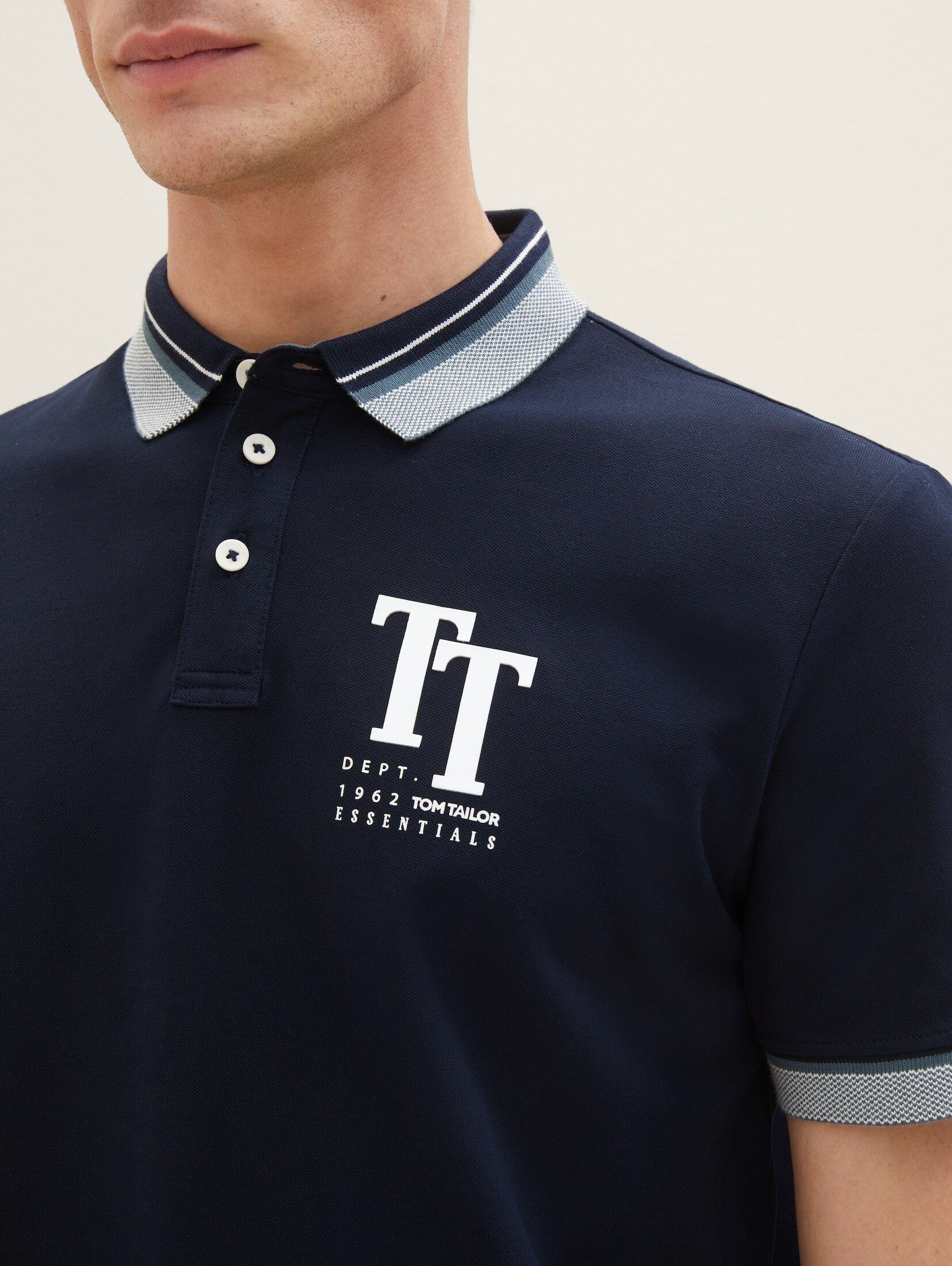 TOM TAILOR Poloshirt captain mit blue Logo-Print Poloshirt sky