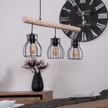 etc-shop Hängeleuchte, Holz Design Hängeleuchte mit Gitter Lampenschirmen
