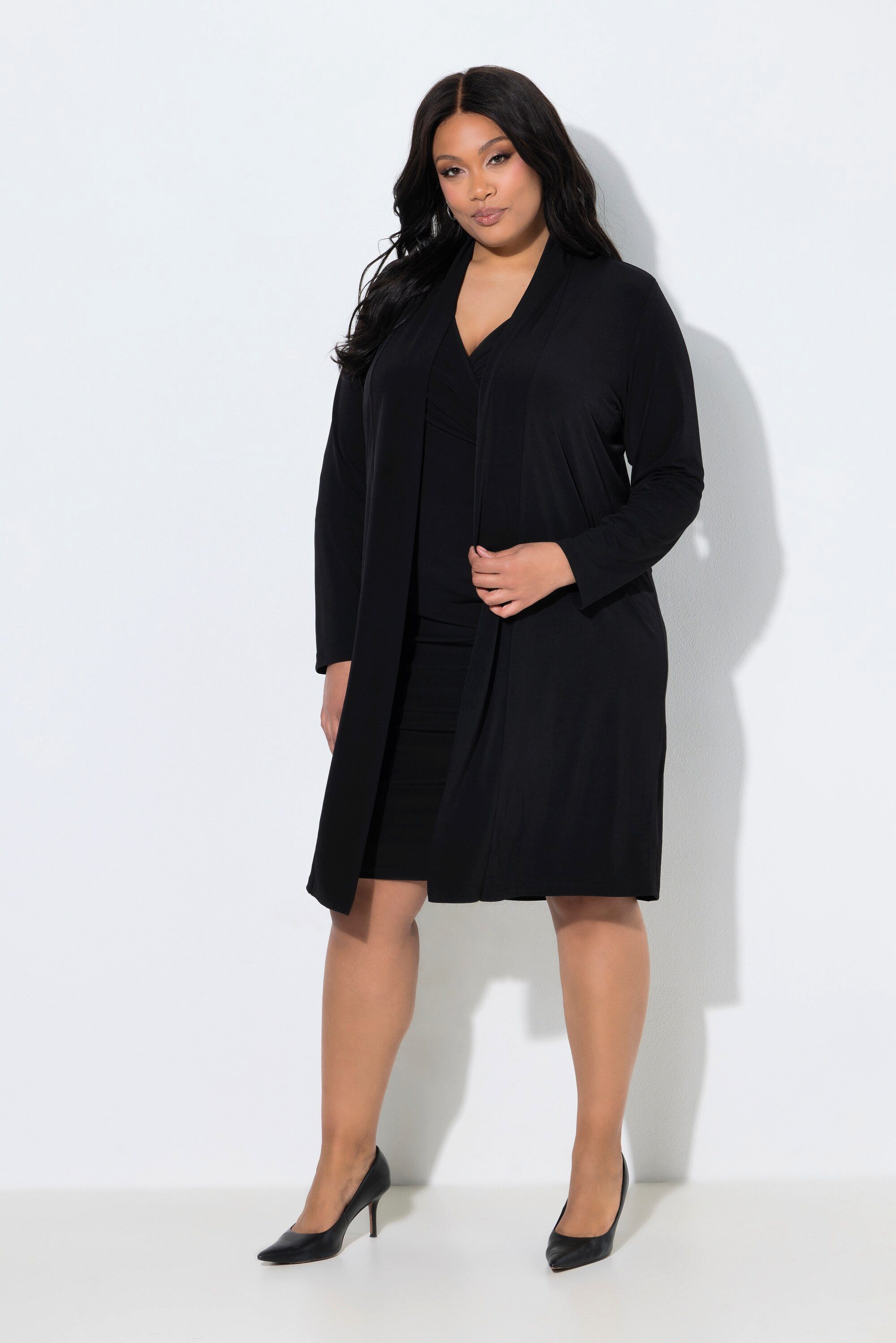 Ulla Popken Shirtjacke Jerseyjacke Schalkragen ohne Verschluss Langarm