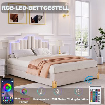 BlingBin Polsterbett Jugendbett (140 x 200 cm, Doppelbett), mit LED-Licht und Stauraumschubladen, Einzigartige Form