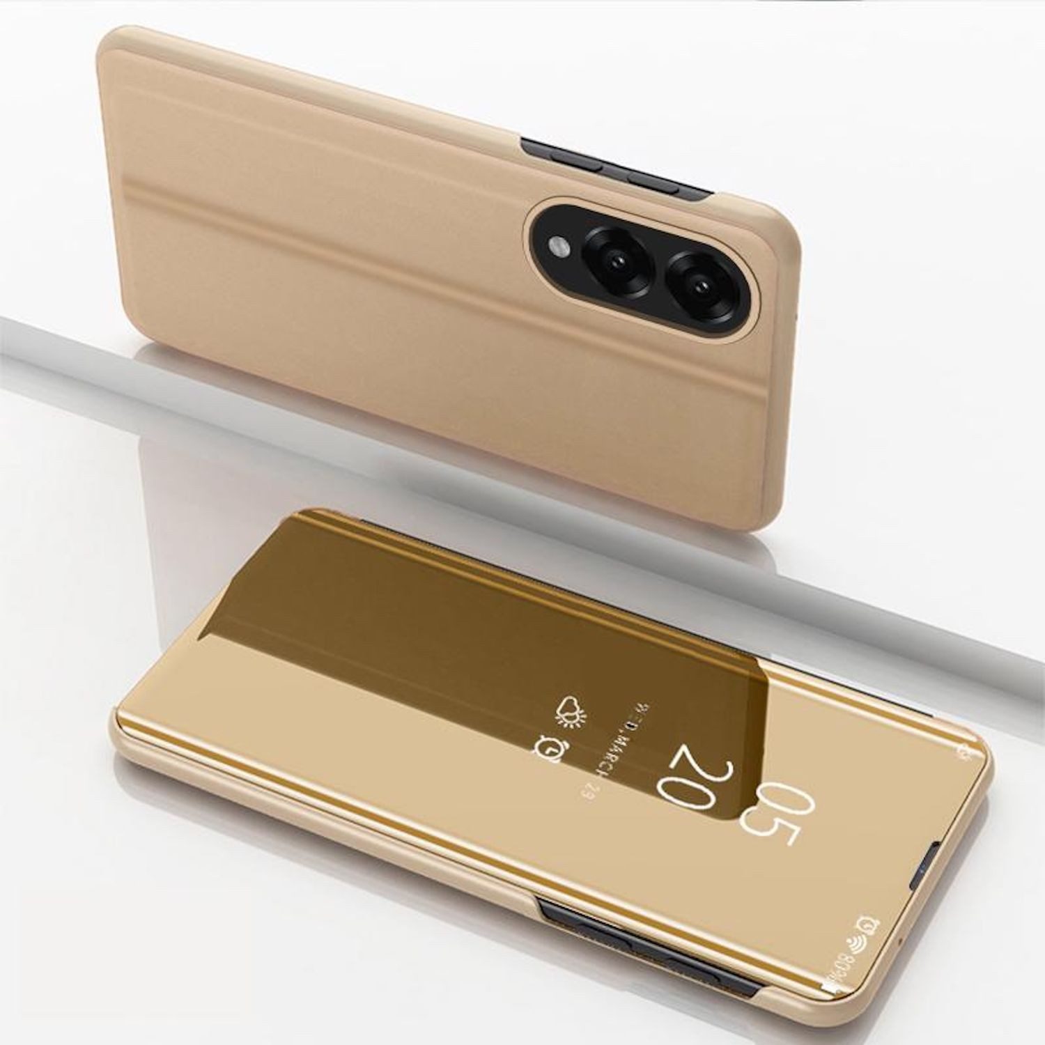 Handyhülle Für Samsung Galaxy S25 Edge 5G View Spiegel Wake UP Smart Hülle Gold