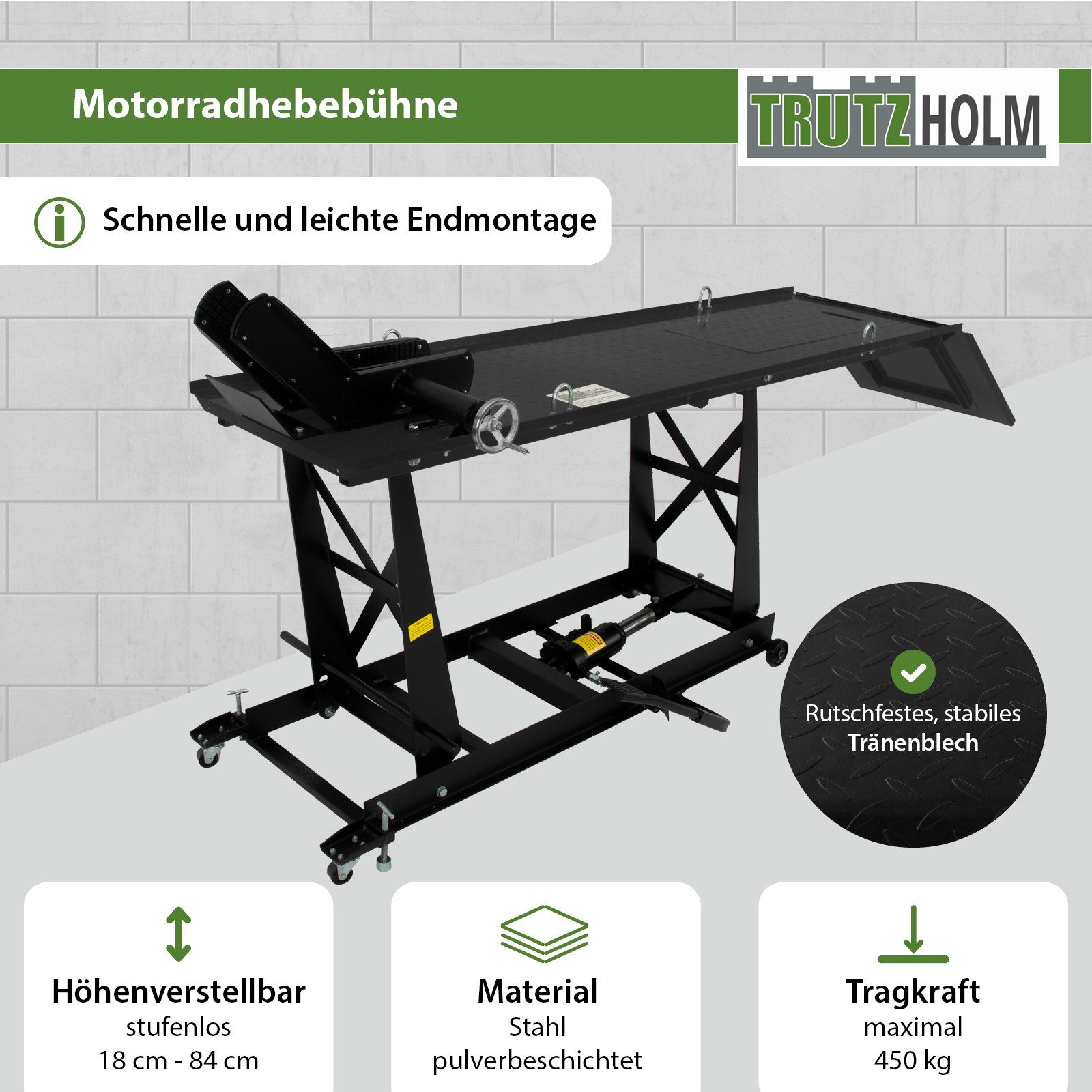 Thumbnail - TRUTZHOLM Hydraulikheber Motorradhebebühne hydraulisch 450 kg Montagerampe Montagebühne