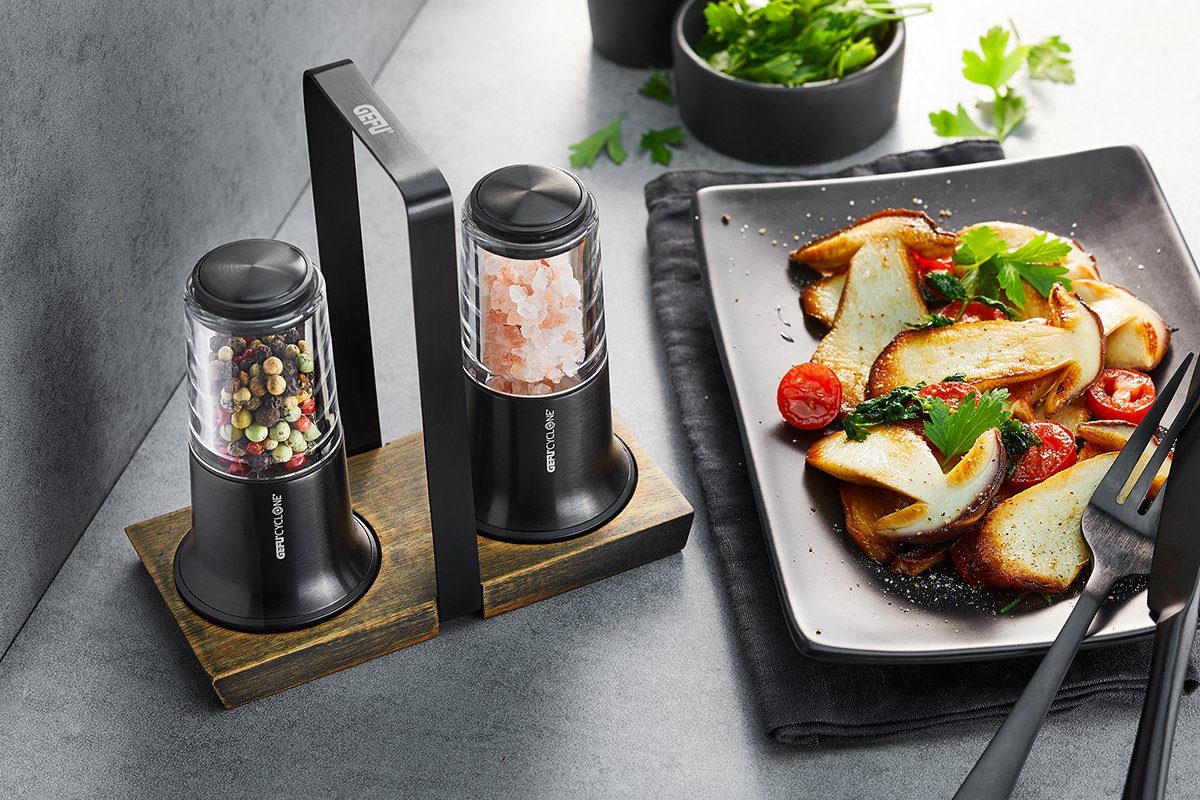 GEFU Salz-/Pfeffermühle Pfeffermühle Salzmühle X-PLOSION® 3tlg Set Schwarz