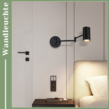 Nettlife Wandleuchte Innen Schwarz Wandlampe Schwenkbar 330 ° Vintage Metall, Ohne Schalter Stecker, LED wechselbar, Schlafzimmer Treppenhaus Wohnzimmer