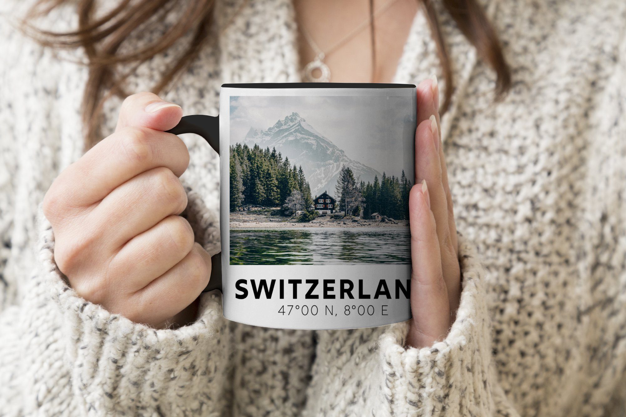 Keramik, Geschenk Farbwechsel, Zaubertasse, MuchoWow Berge, - Tasse - Kaffeetassen, Teetasse, See Schweiz