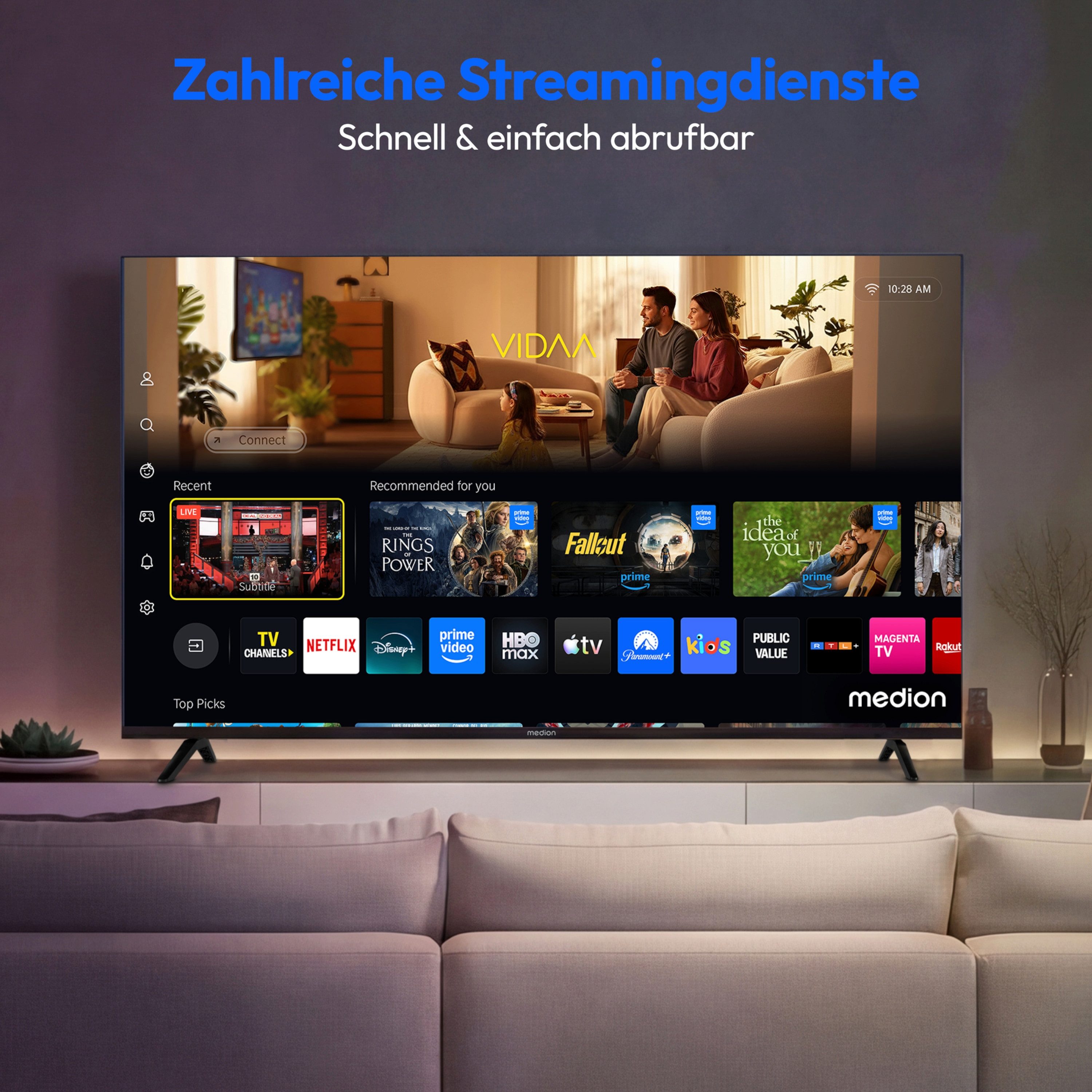 Medion® MD865201 LCD-LED Fernseher (163.9 cm/65 Zoll, 4K Ultra HD, Smart-TV, Netflix, HBO Max, Prime Video, Disney+, Magenta TV, AppleTV, WOW)