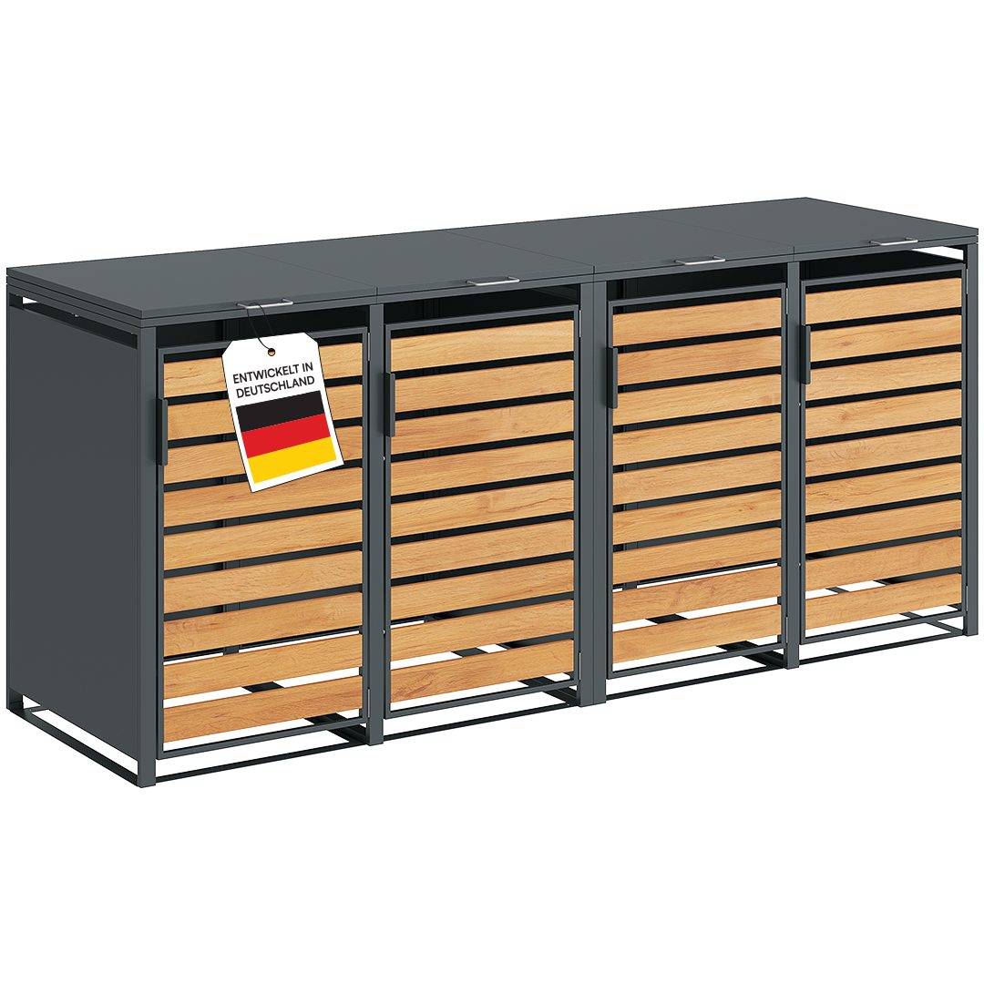STEELSØN Mülltonnenbox Kestra 120L aus verzinktem Stahl (Anthrazit/Holz, Fü günstig online kaufen
