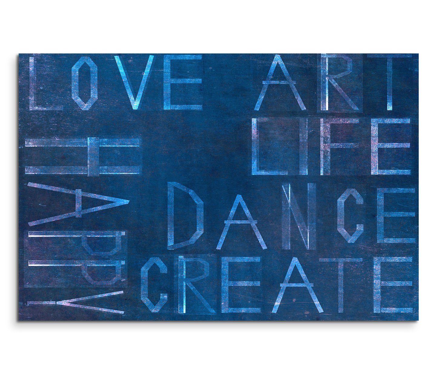 Sinus Art Leinwandbild 120x80cm Wandbild Hintergrund Schrift Worte blau