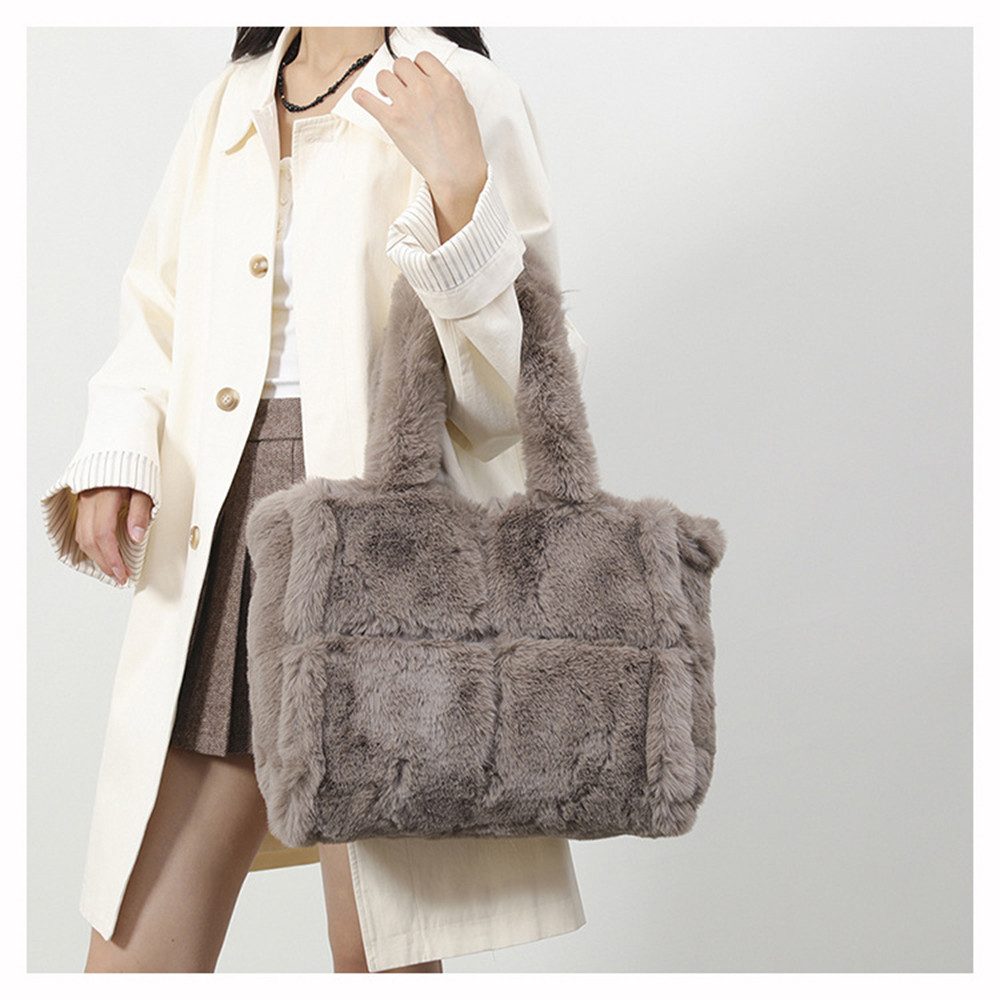 Cachito Schultertasche Damen Plüsch Umhängetasche Groß Shopper Tasche Handtasche Tote Bag (Geschenke für Familie und Freunde), für die Winterzeit, Halloween und – Bild 2 von 5