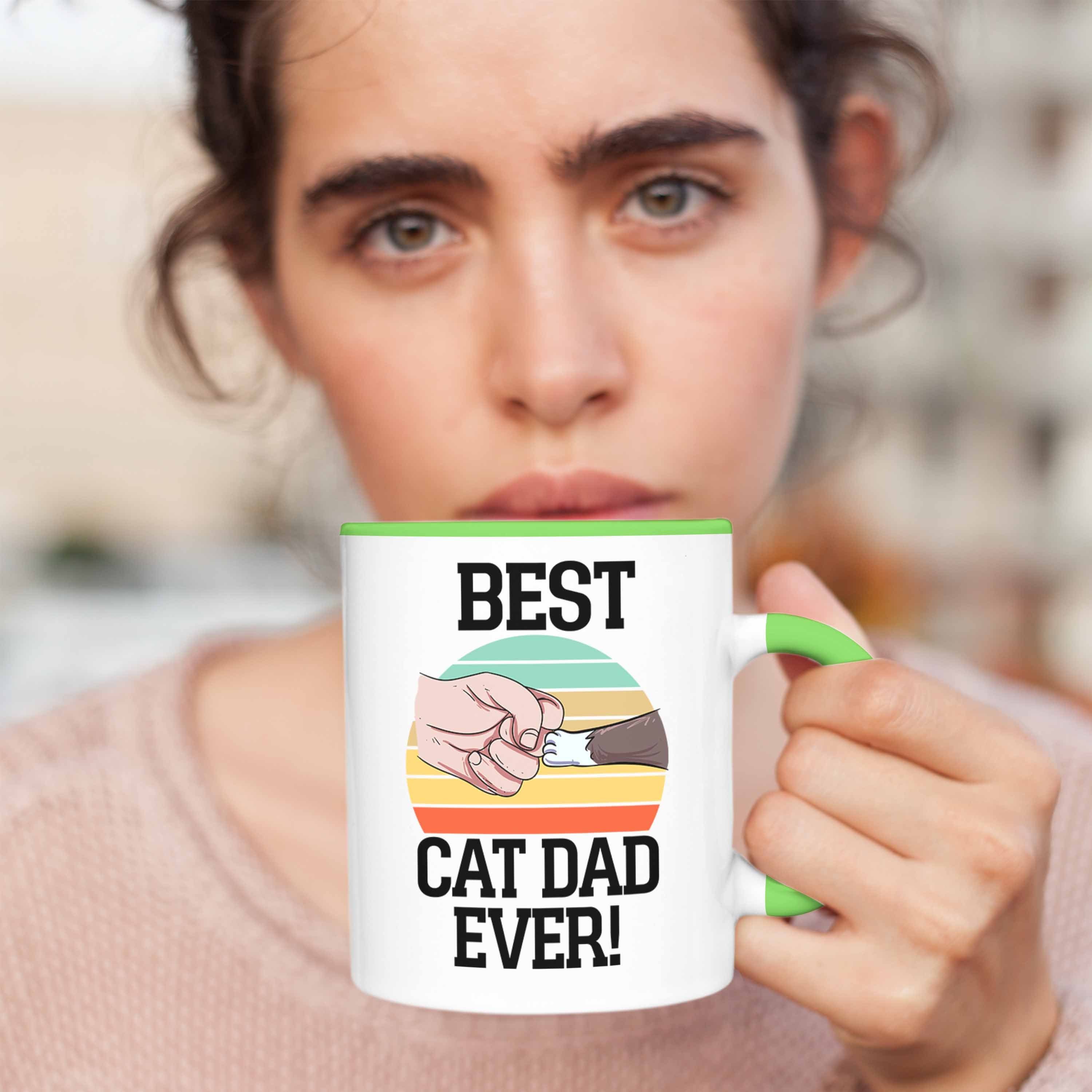 Tasse Grün Best Tasse Katzen-Papa Ever Dad Geschenkidee Katzenmotiv Cat Trendation für