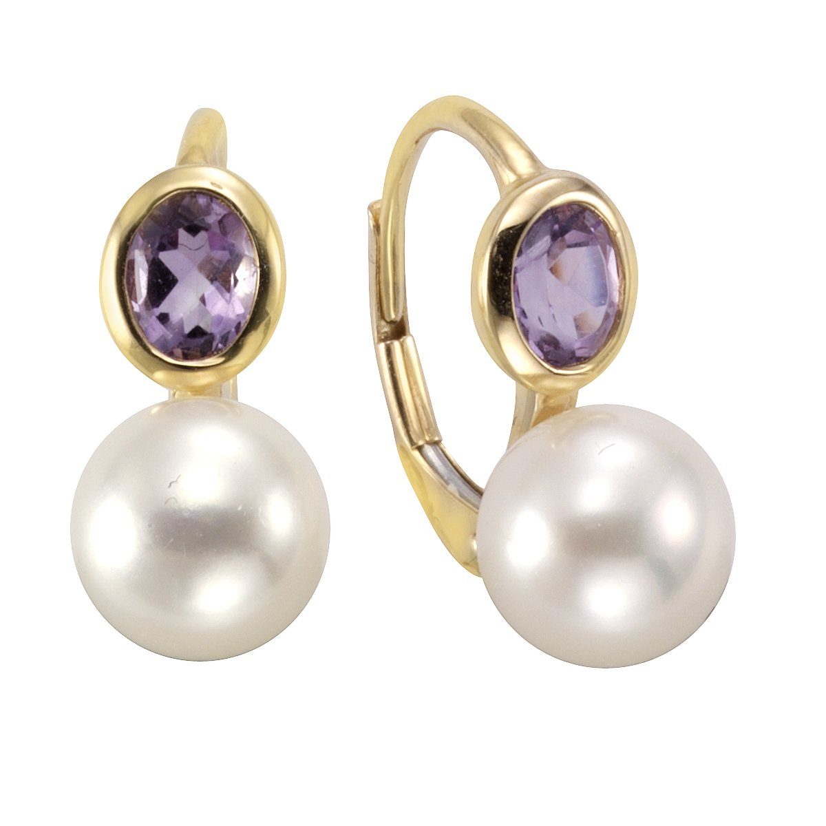 Paar Ohrhänger 333/- Gelbgold mit Amethyst/Perle
