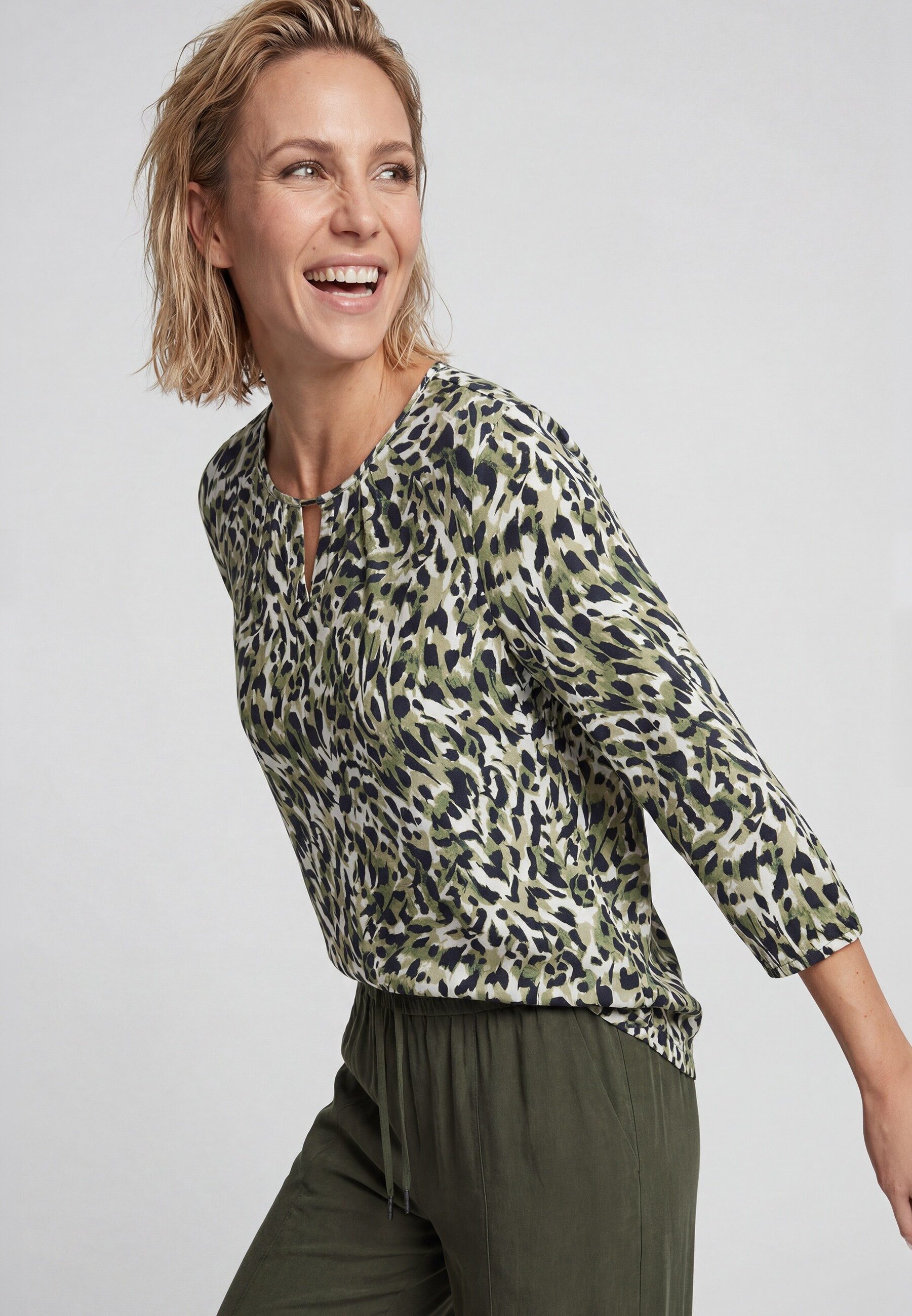 Olsen Tunikashirt Shirt mit Allover-Dessin und Tunikaausschnitt
