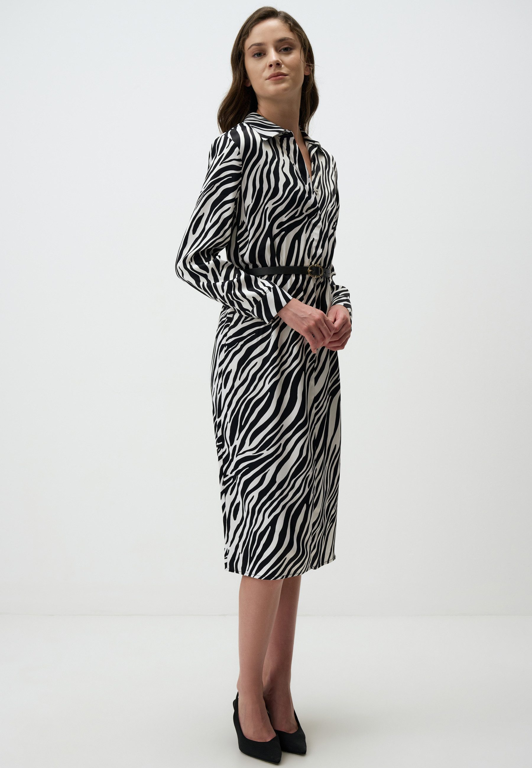Jimmy Key Shirtkleid Zebra-Muster Gürtel Hemd günstig online kaufen