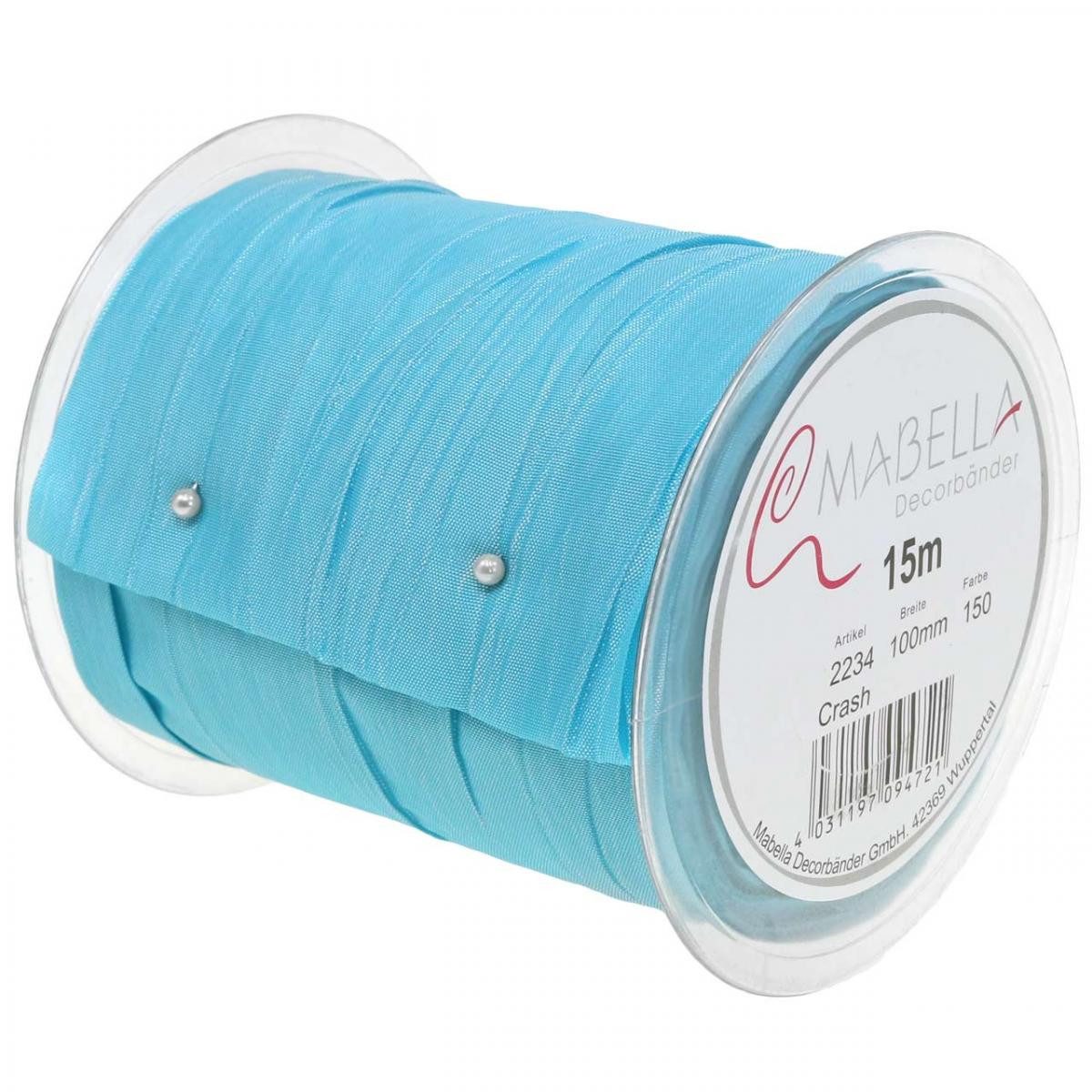 Mabella Decorbänder GmbH Tischläufer Tischband Crash Türkis 100mm x 15m - Festliche Deko Band