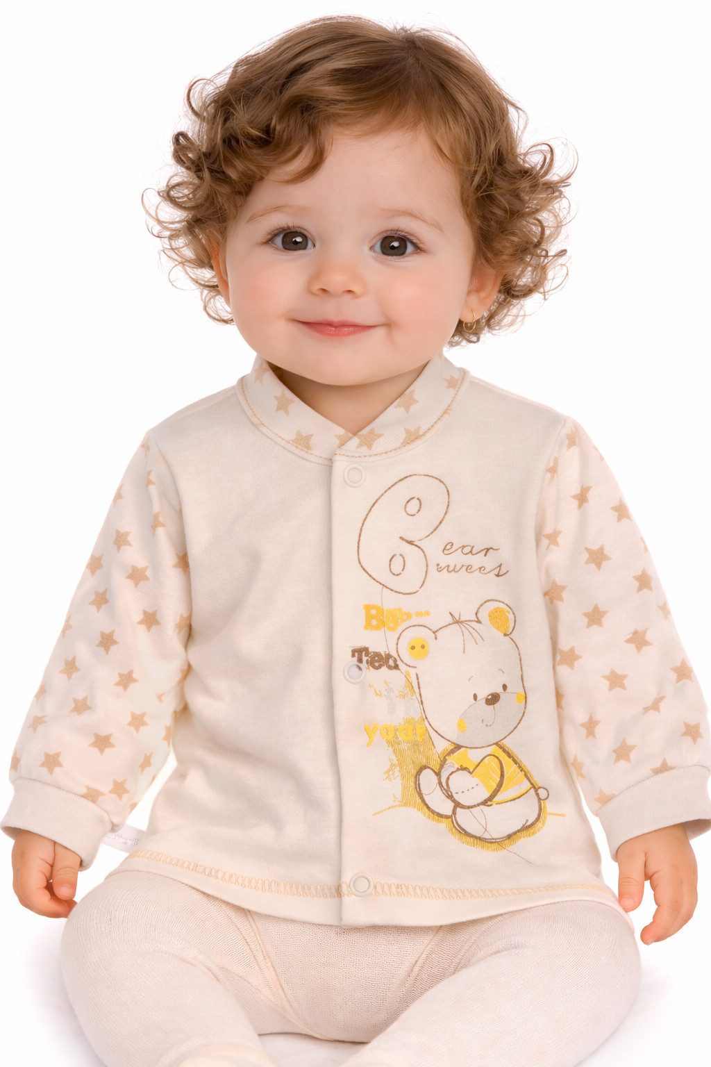 La Bortini Langarmshirt & Hose Baby Anzug Hemdchen Mitwachshose in Creme mit Sternchen Erstlinhgsset aus Baumwolle, 44 50 56 62 68 gemustert, neutral