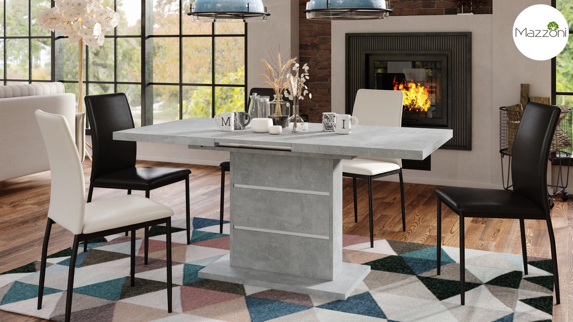 Mazzoni Esstisch Design Piano Tisch Beton Weiß ausziehbar 120 - 200 cm