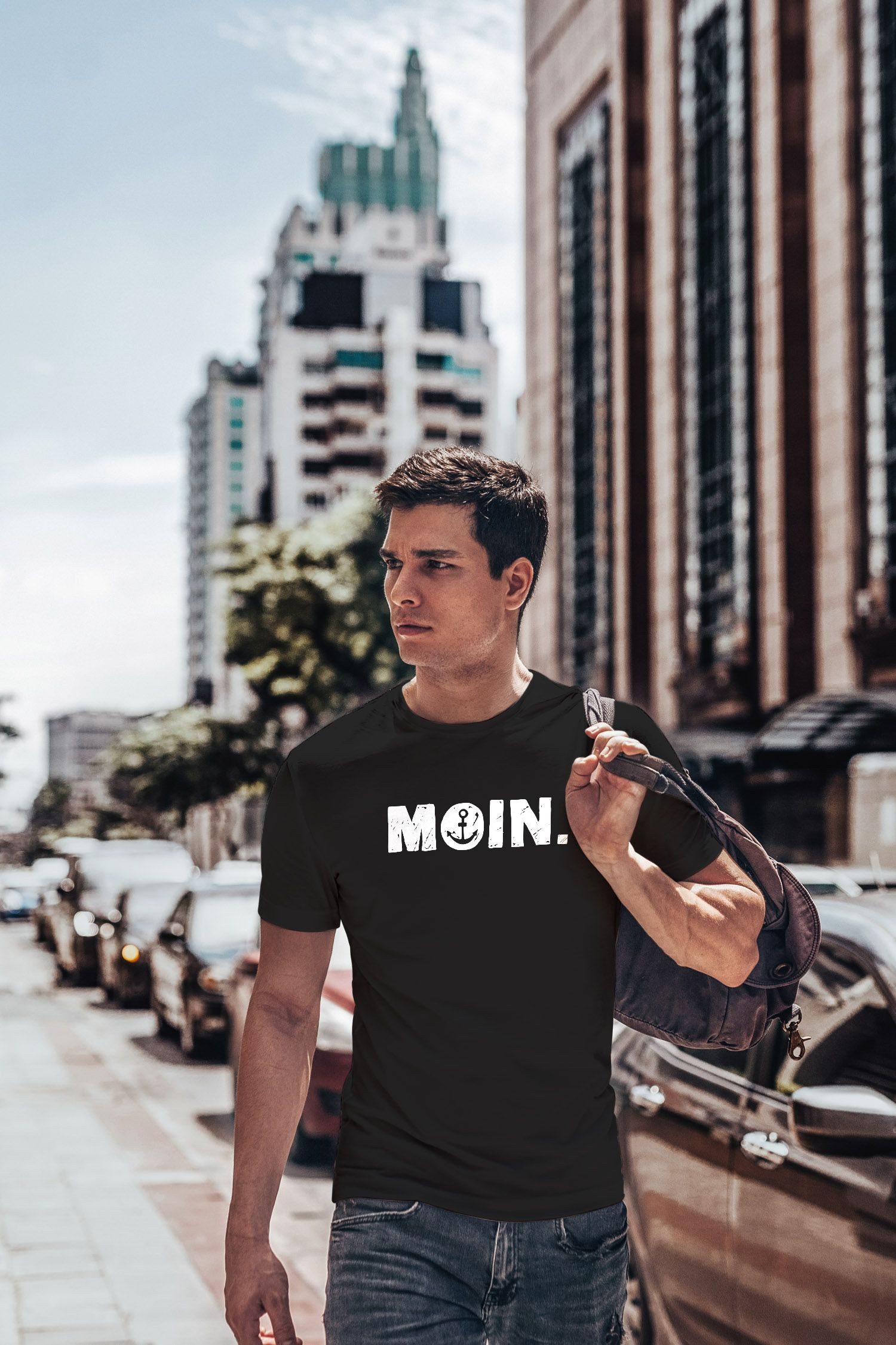 Neverless Print-Shirt Herren T-Shirt Schriftzug Moin Dialekt Norden Hamburg Anker Print mit Print
