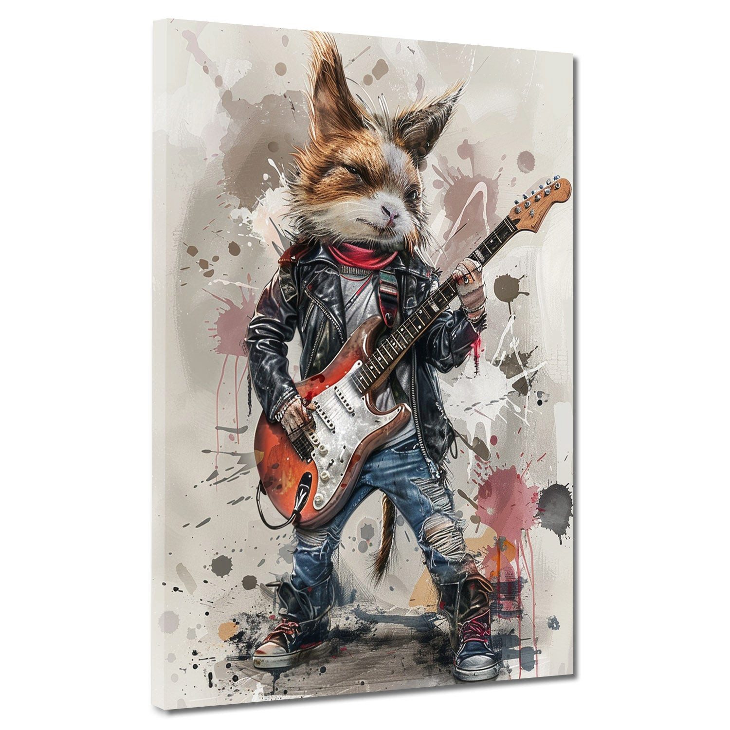 Artedinoi Leinwandbild Rockstar Katze mit E-Gitarre Pop Art Leinwandbild Wandbild XXL, Rockstar-Katze