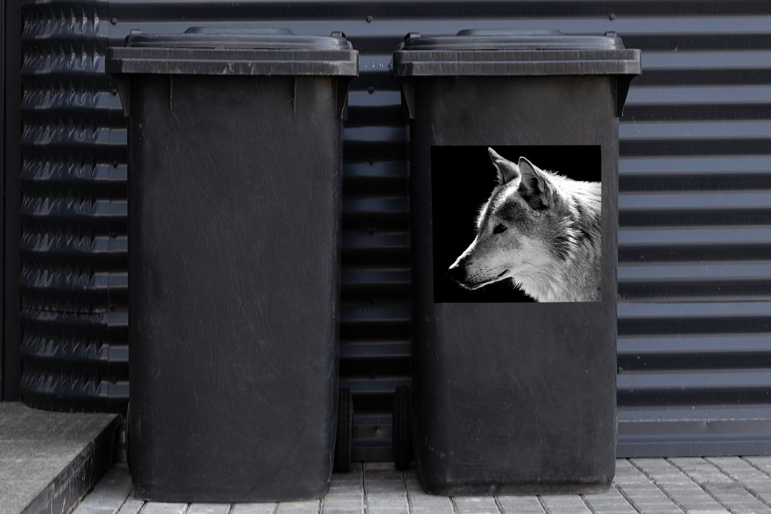 Abfalbehälter Sticker, Schwarz Wandsticker Mülltonne, St), - - Mülleimer-aufkleber, Weiß (1 Wolf Wildlife Container, - MuchoWow