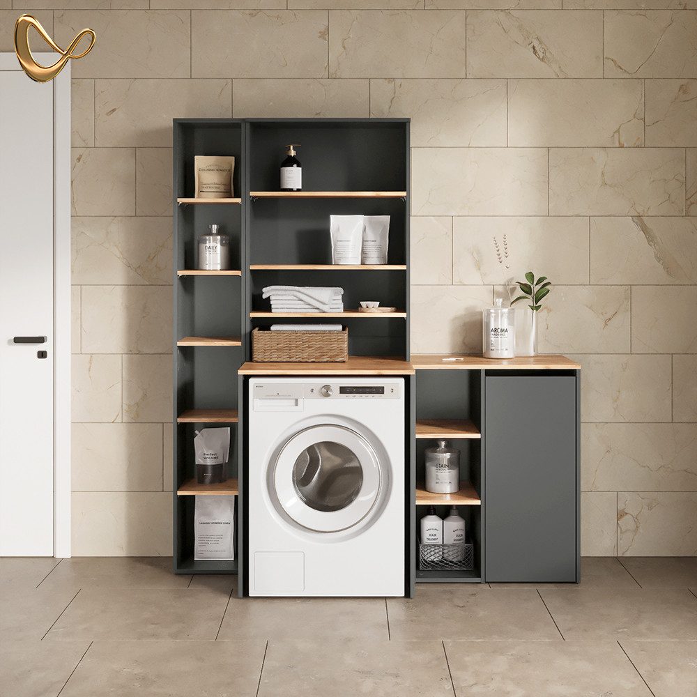 Livinity® Waschmaschinenumbauschrank Paolina, Anthrazit/Goldkraft Eiche, 68 günstig online kaufen