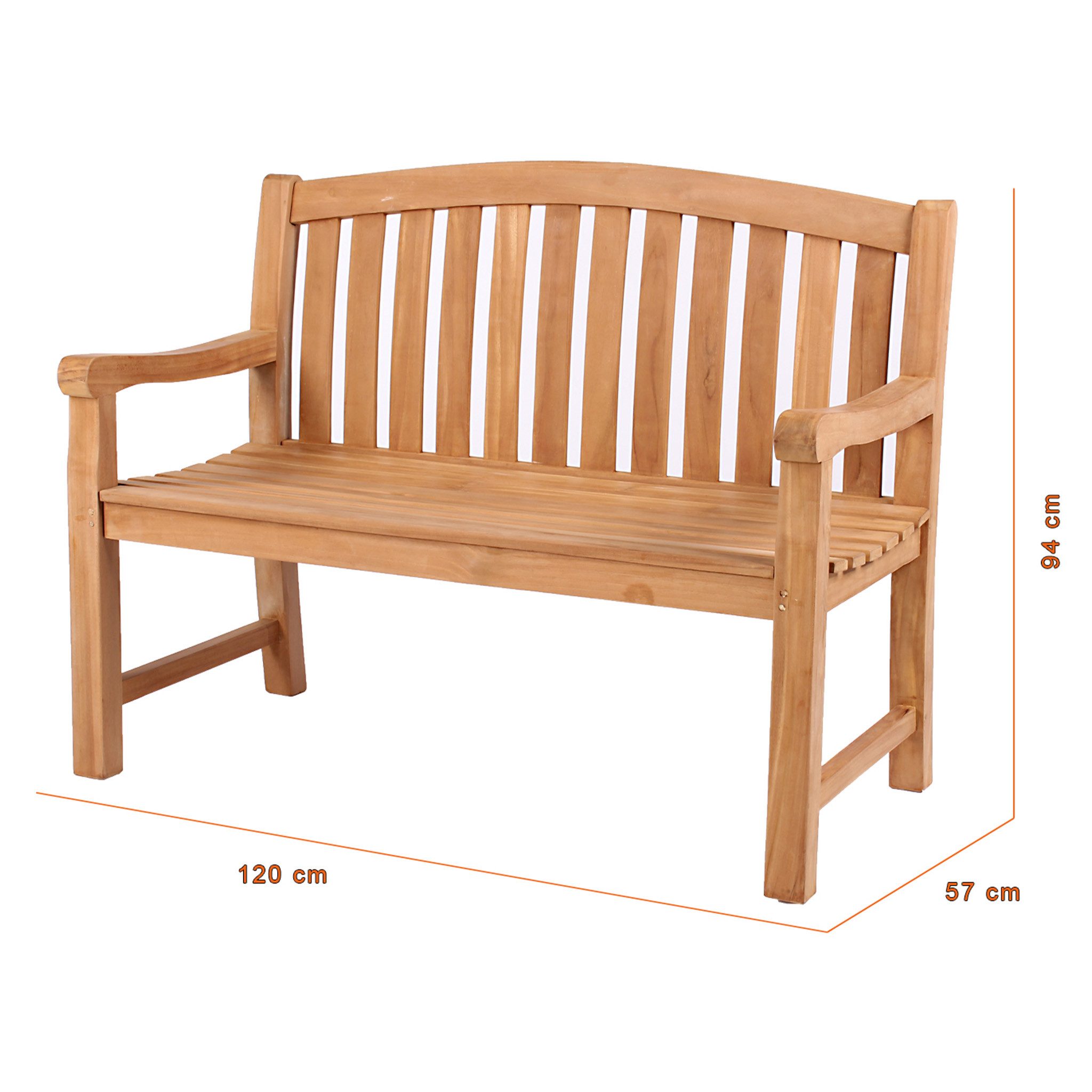 bene living Gartenbank Swindon 120 cm - Teakholz, geschwungende Armlehnen - Rückenlehnen in Sprossenoptik