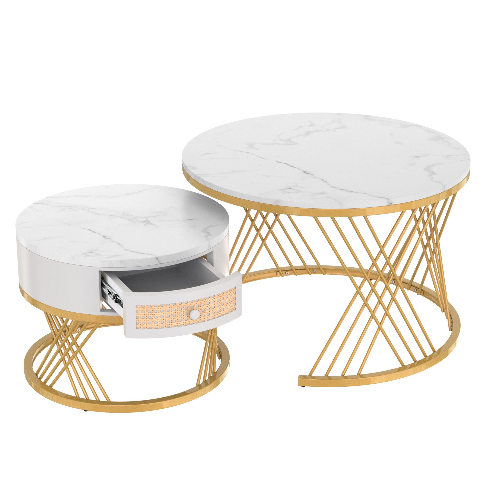 OKWISH Couchtisch 2-teiliges Couchtisch-Set mit Marmormuster günstig online kaufen